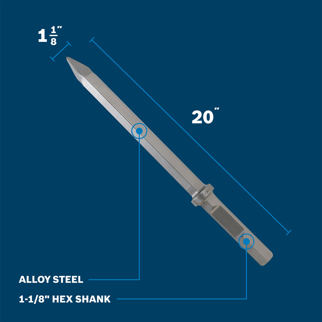 Bosch HS2161 20 In. 1-1/8 In. Hex Moil Point Chisel