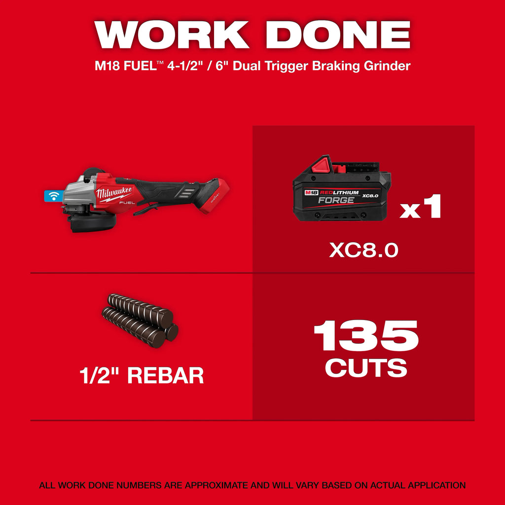 Milwaukee M18 FUEL 4 1/2" - 6" Dual Trigger Braking Grinder, Paddle Switch with  ONE KEY | 3676-20