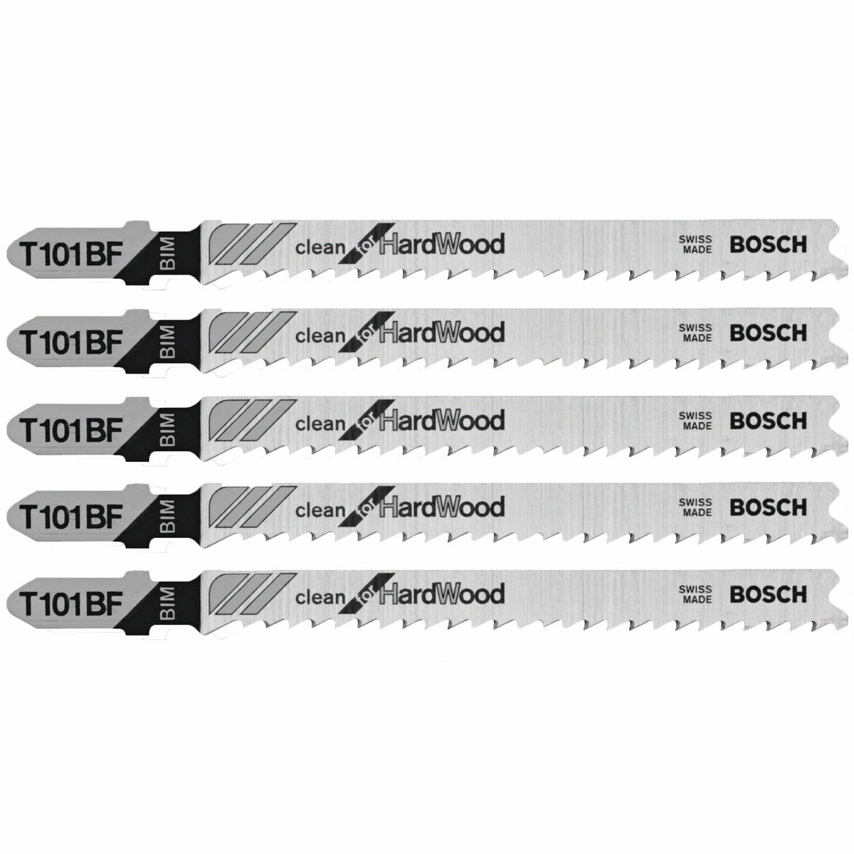 Bosch T101BF 5 pc. 4 In. 10 TPI Variable Pitch Clean for Hardwood T-Shank Jig Saw Blades