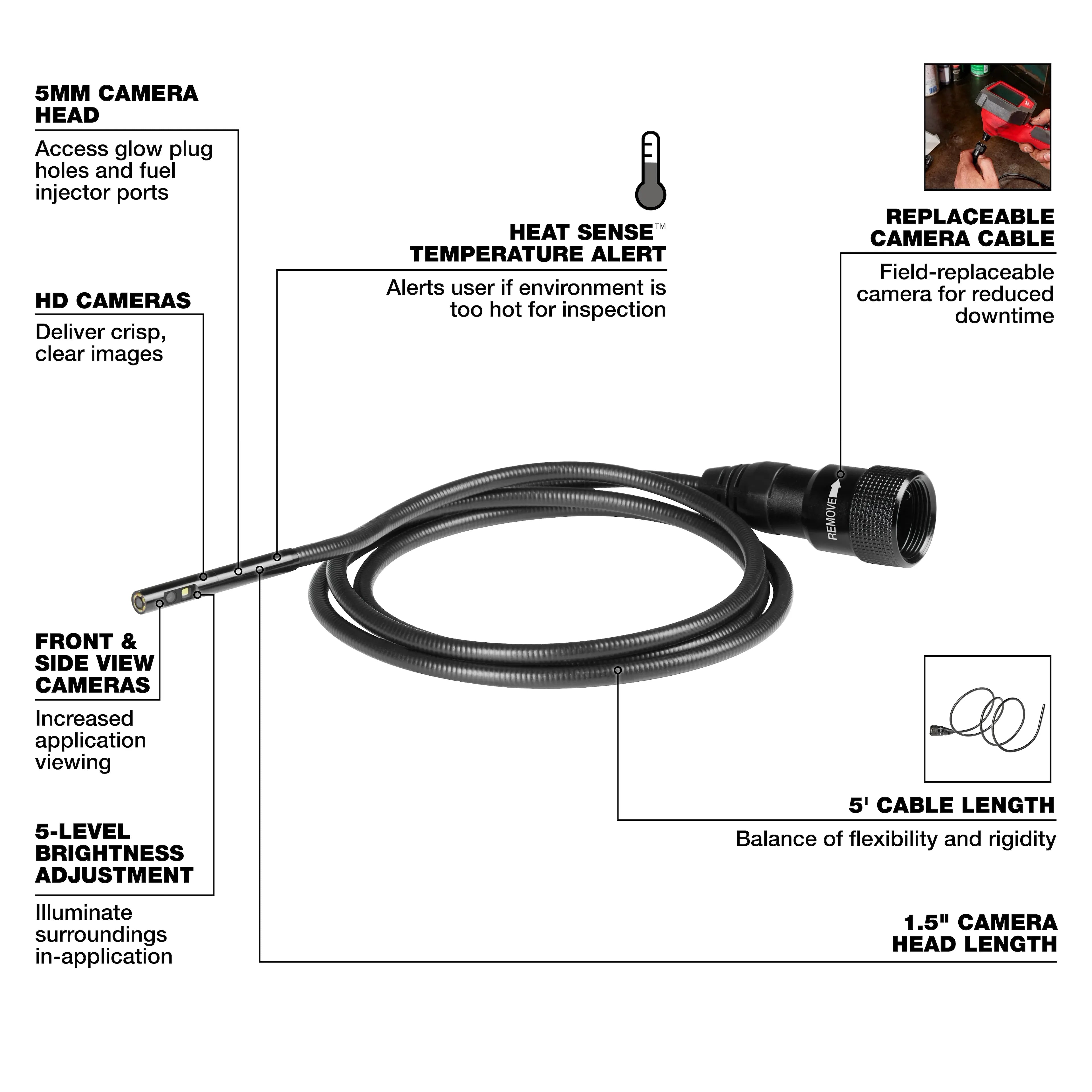 5mm 5' Borescope Camera Cable