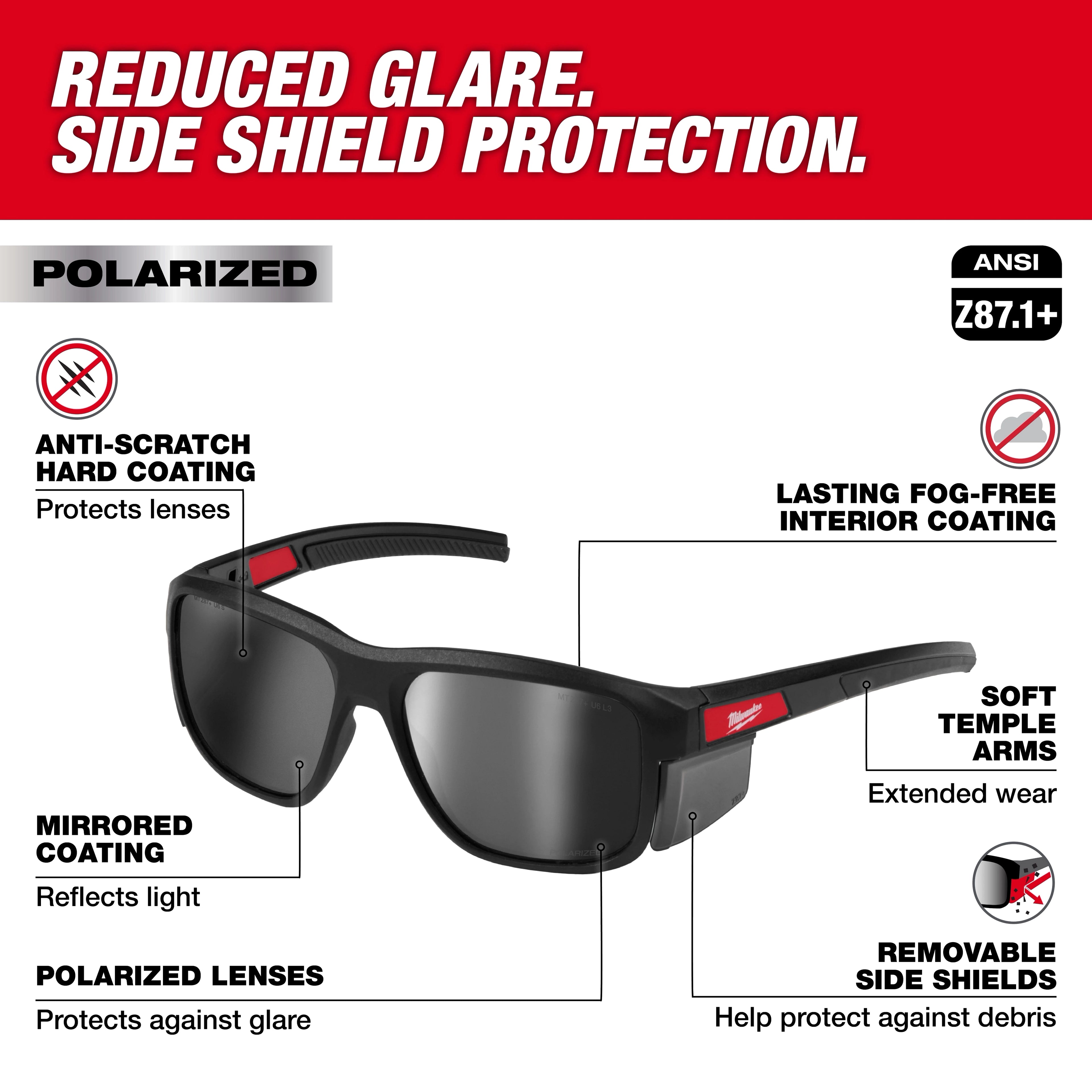 Polarized Full Frame Safety Glasses with Removable Side Shields