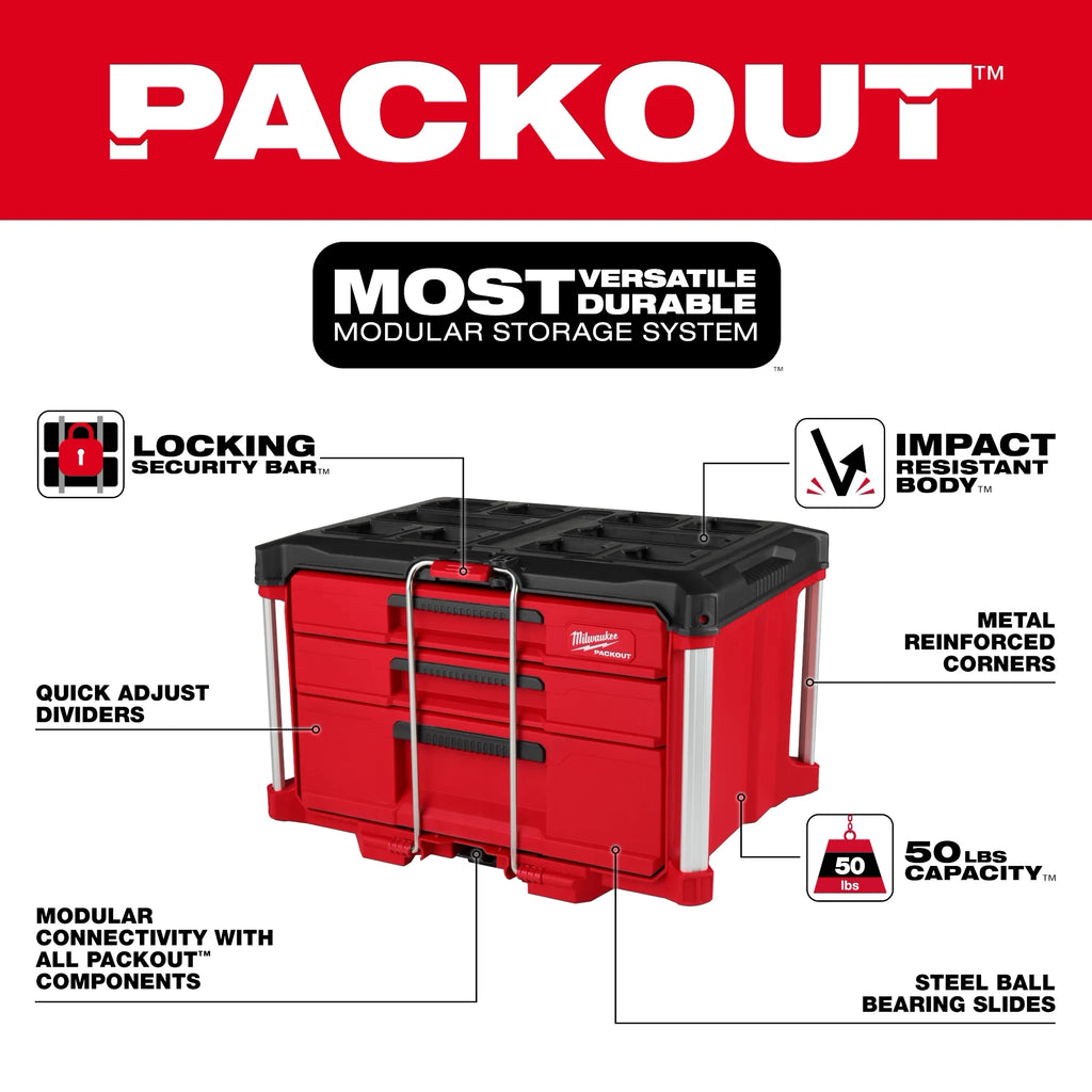 Milwaukee PACKOUT Multi-Depth 3-Drawer Tool Box | 48-22-8447