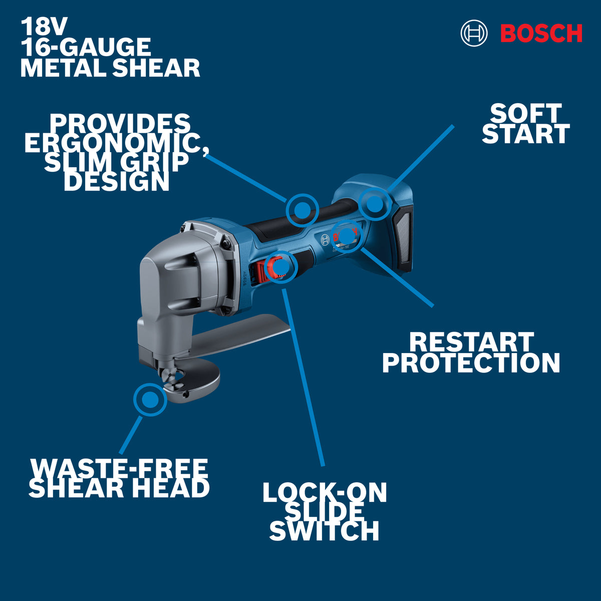 Bosch GSC18V-16EN 18V 16-Gauge Metal Shear with Lock- On Slide Switch