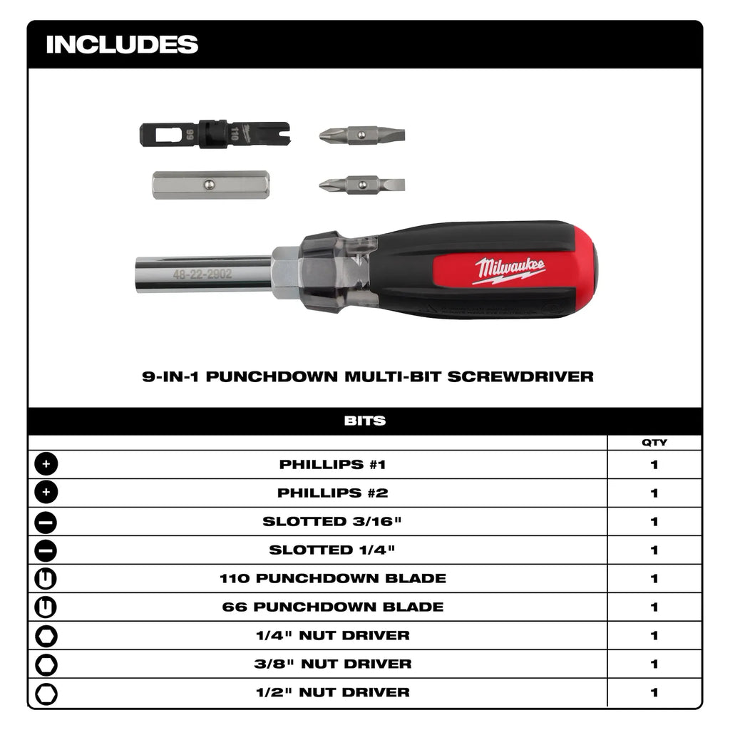 Milwaukee 9in1 Punchdown Multi-Bit Screwdriver | 48-22-2902