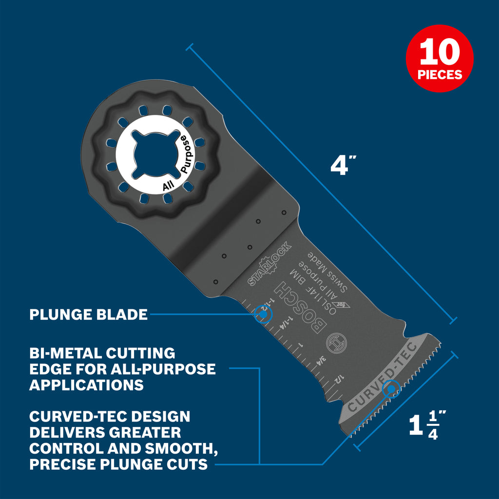 Bosch OSL114F-10 1-1/4 In. Starlock Oscillating Multi Tool Bi-Metal Plunge Cut Blade 10 pk.