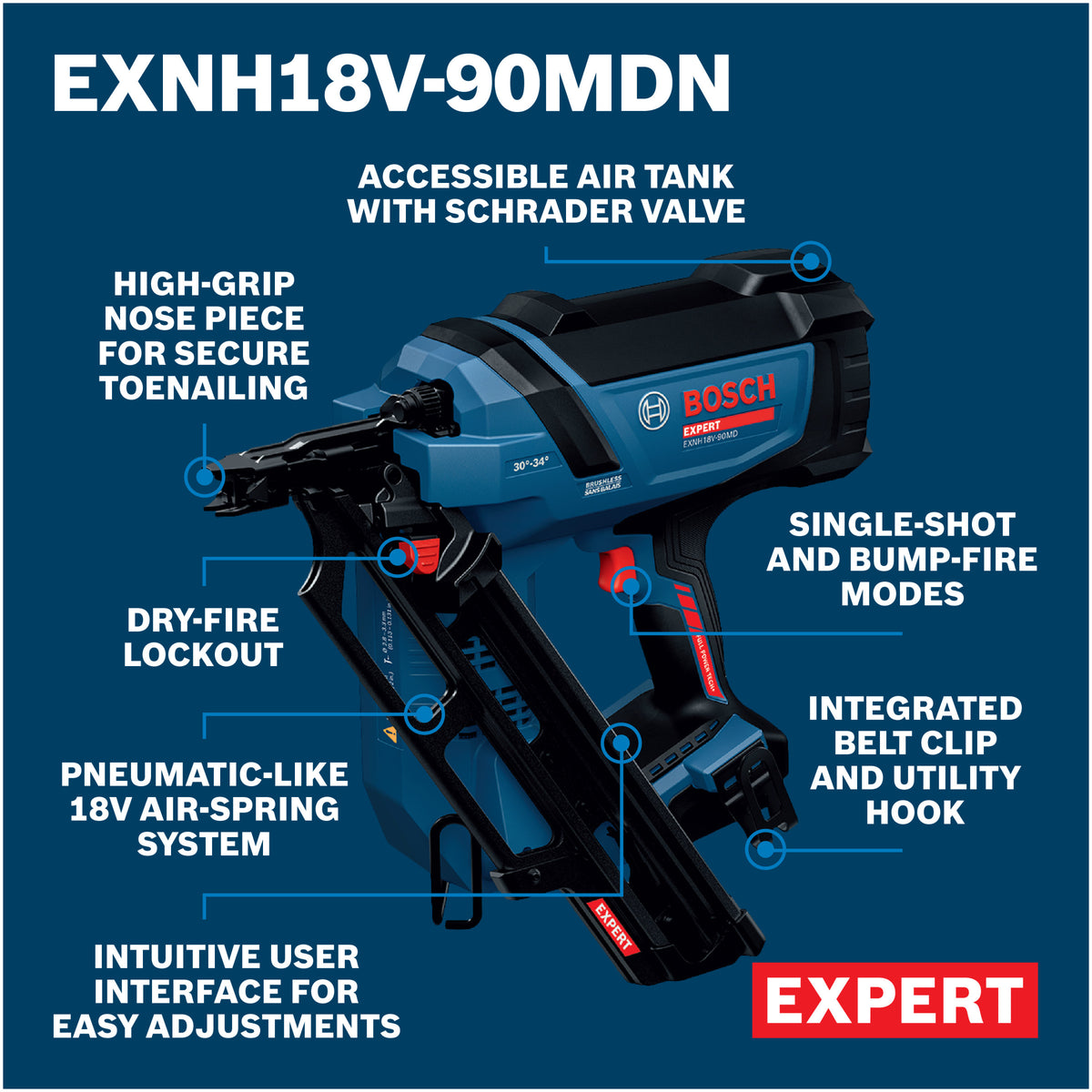 Bosch EXNH18V-90MDN EXPERT 18V 30-Degree Framing Nailer (Tool Only)