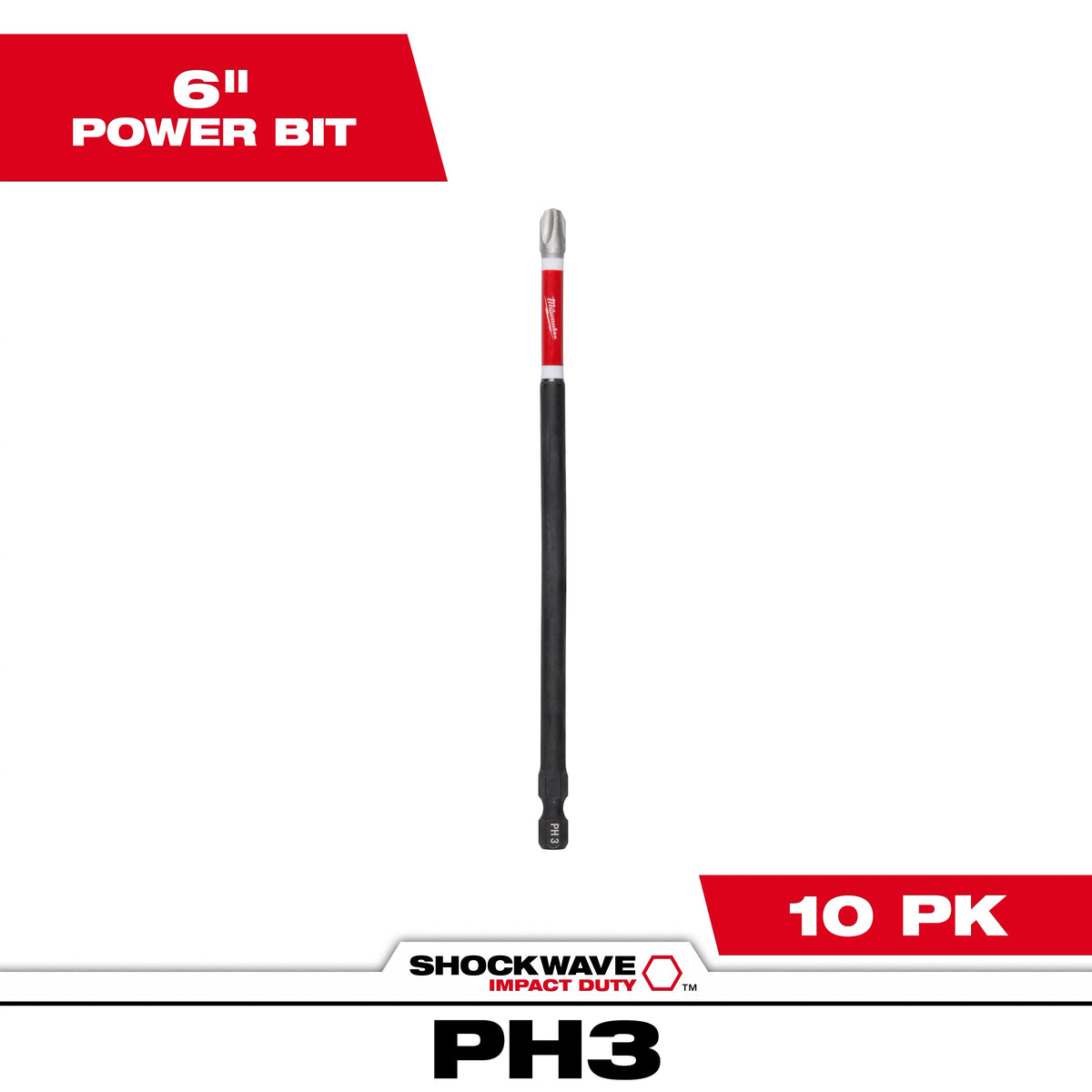 Milwaukee SHOCKWAVE Impact Duty 6" Phillips #3 Power Bits (10-Pack) | 48-32-4808