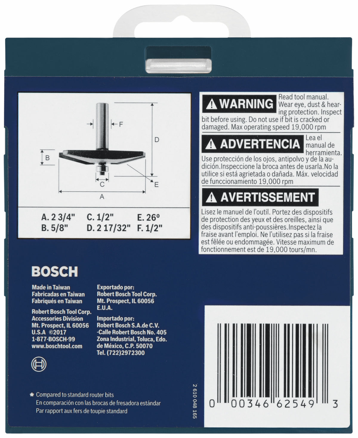 Bosch 85637MC 2-3/4 In. x 5/8 In. Carbide-Tipped Traditional Raised Panel Router Bit