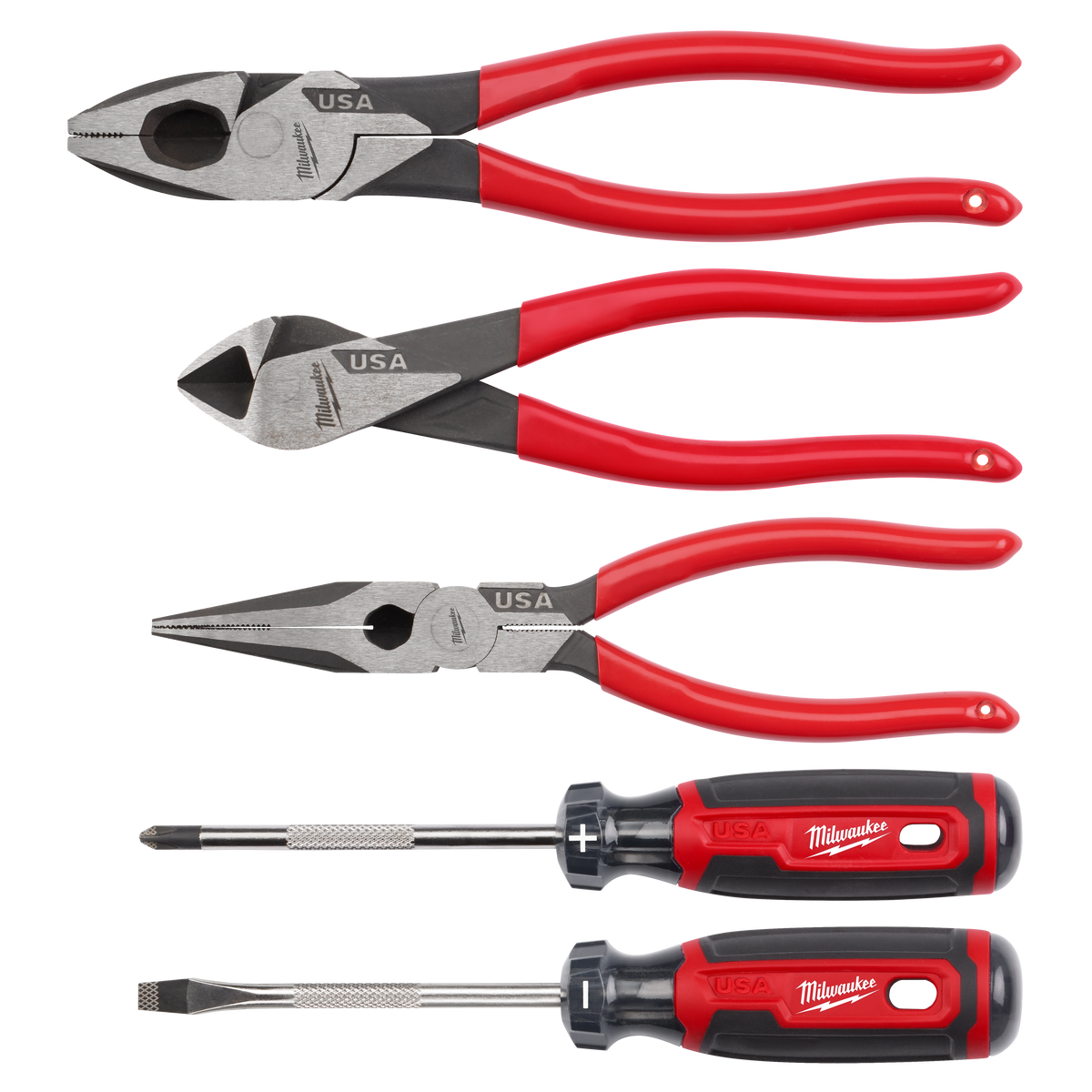 Milwaukee 5-Piece Dipped Grip Cutting Pliers & Cushion Grip Screwdrivers Set (USA) | MT500-5