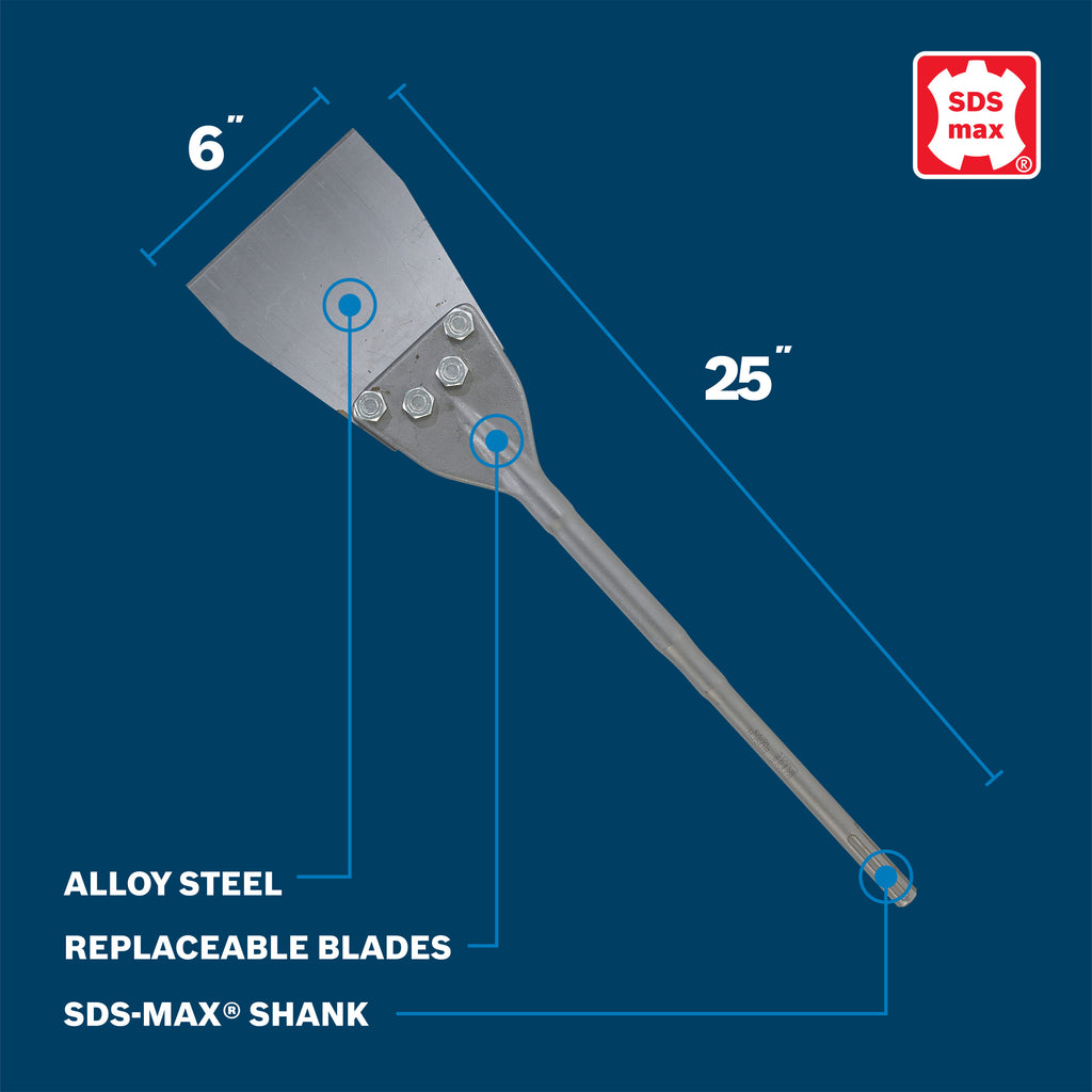 Bosch HS1918 6 In. x 25 In. Floor Scraper SDS-max Hammer Steel