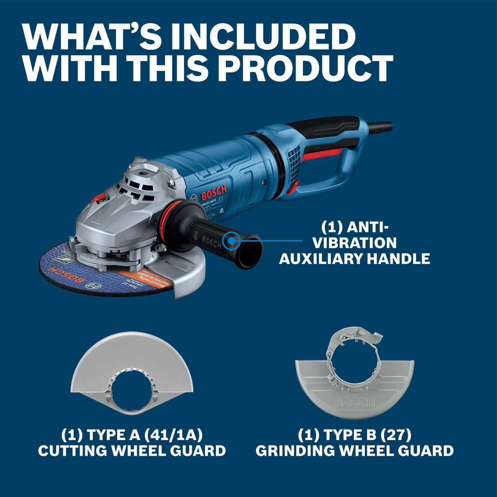 Bosch GWS25-180PR 7 In. Large Angle Grinder – 15 Amp W/ No-Lock On Trigger Switch and Rotatable Main Handle