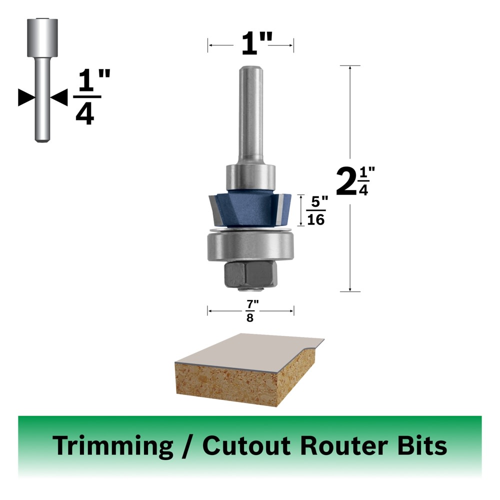 Bosch 85415M 15° x 5/16 In. Carbide Tipped 4-Flute Bevel Trim Assembly Bit