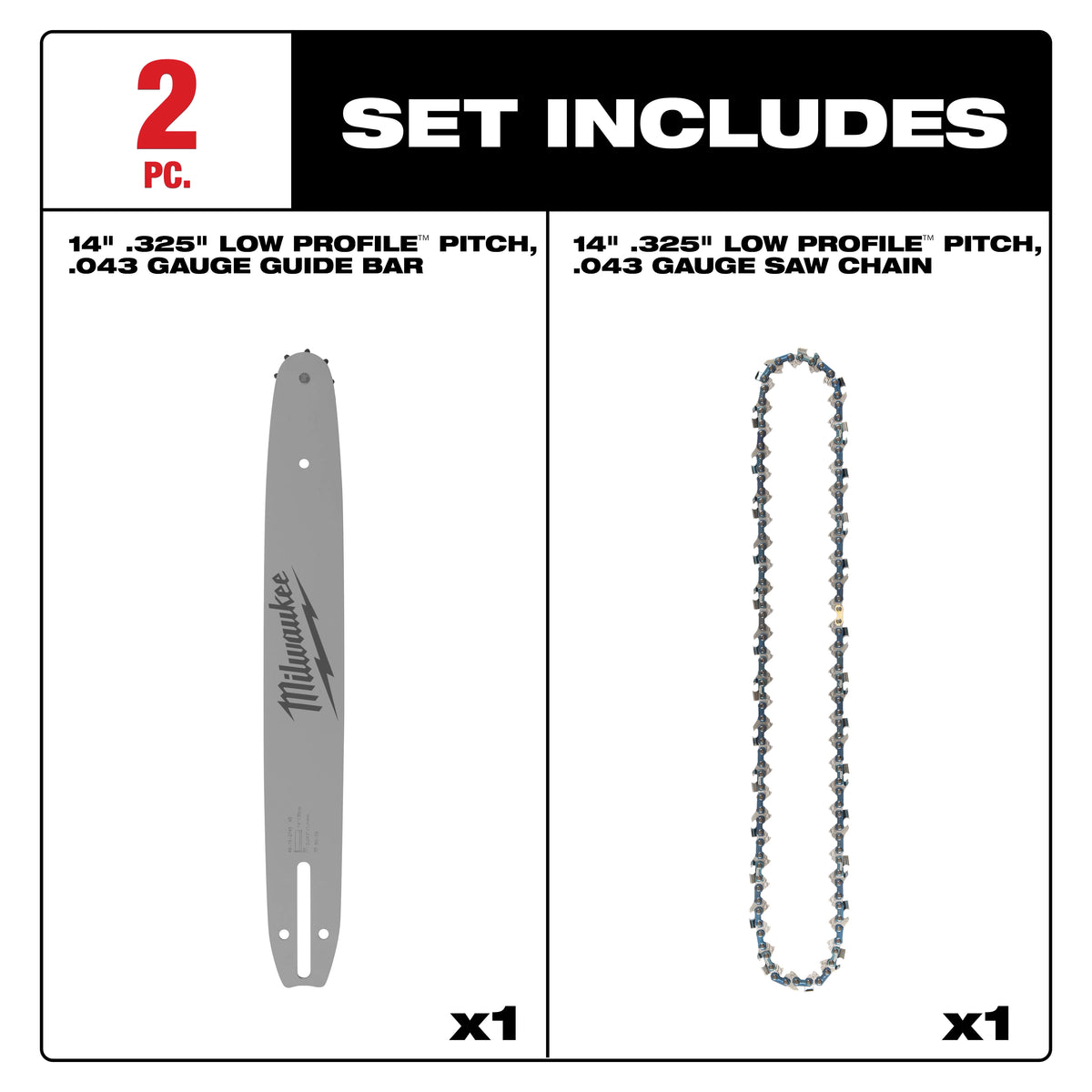 14" .325" LOW PROFILE™ Pitch, .043" Gauge Saw Chain and Guide Bar Set - 49-16-2820 - image 2