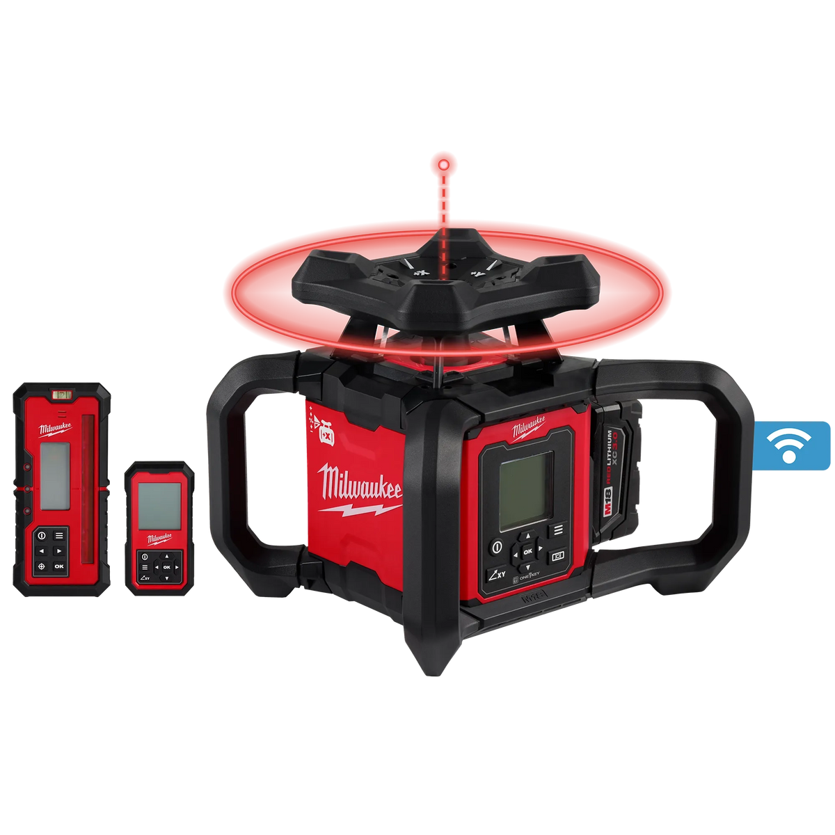 Milwaukee M18 Red Exterior Dual Slope Rotary Laser Level Kit with  Receiver, Remote, Grade Rod & Tripod | 3704-21T