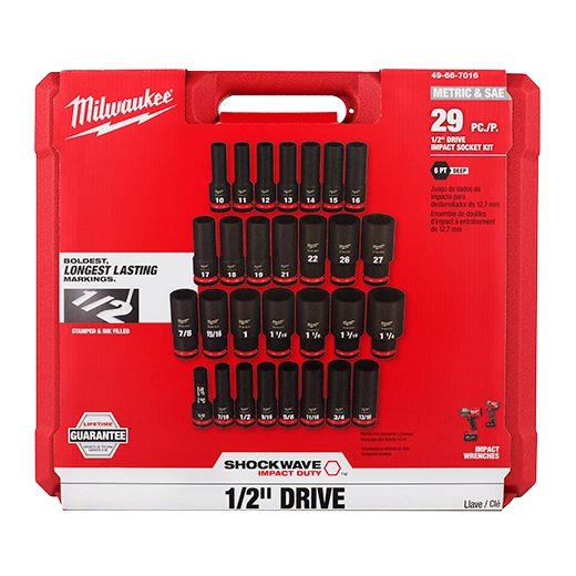 29PC SHOCKWAVE™ Impact Duty 1/2" Drive SAE & Metric Deep 6 Point Socket Set - 49-66-7016 - image 2