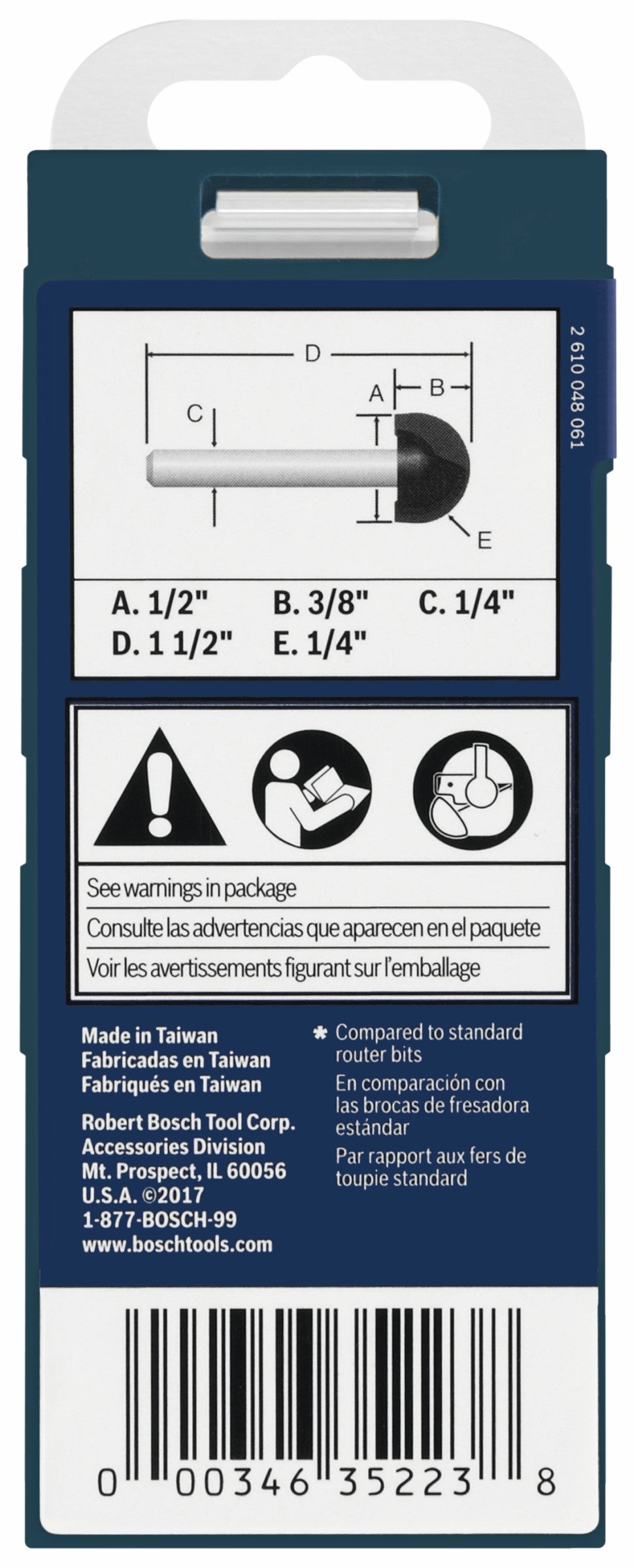 Bosch 85446MC 1/4 In. x 1/2 In. Carbide-Tipped Core Box Router Bit