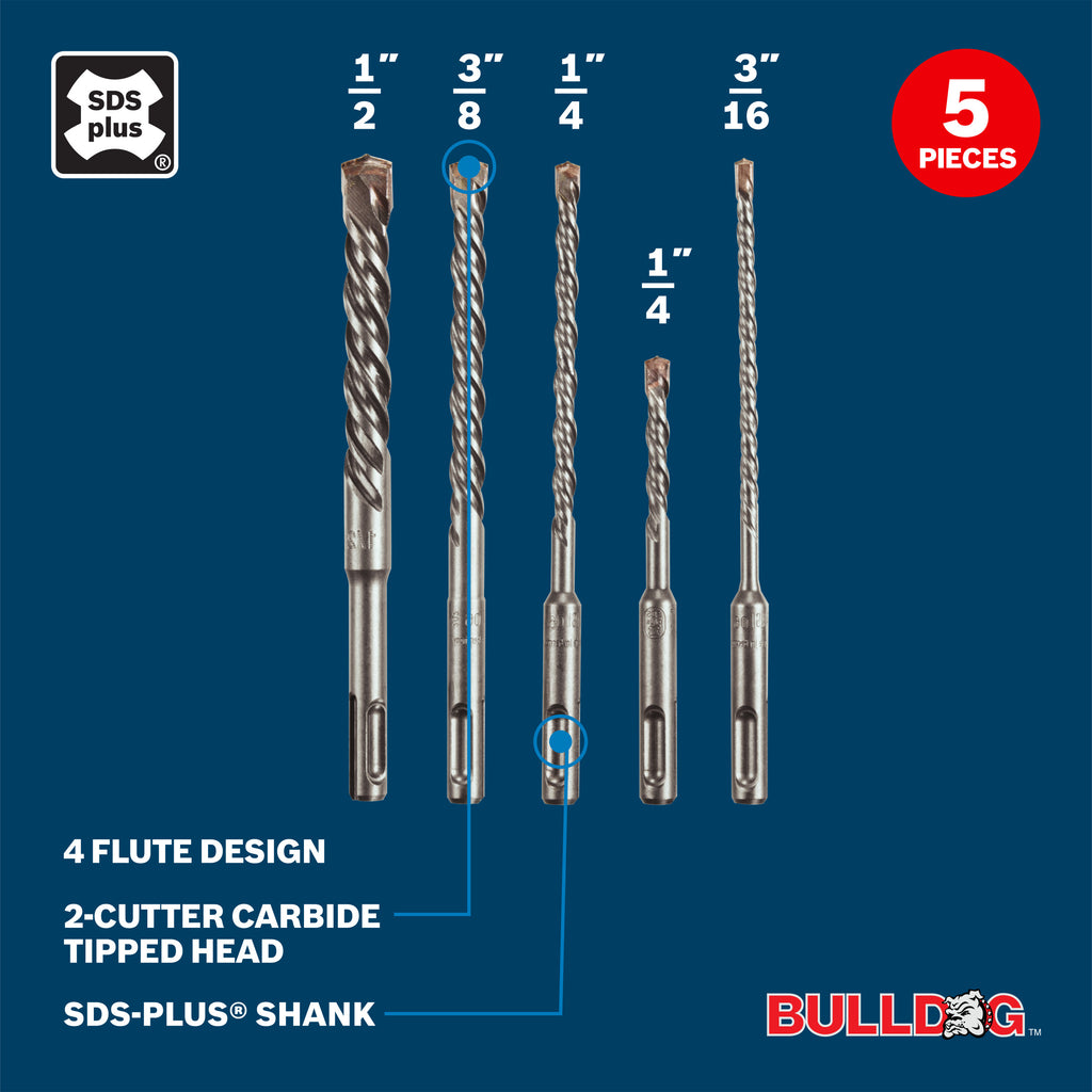 Bosch HCK005 5 Pc. SDS-plus Bulldog Rotary Hammer Bit Set