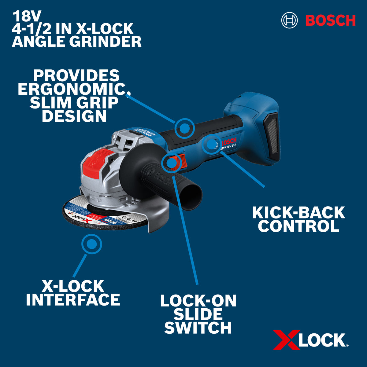 Bosch GWX18V-8-2N 18V X-LOCK Brushless 4-1/2 In. Angle Grinder with Slide Switch (Tool Only)