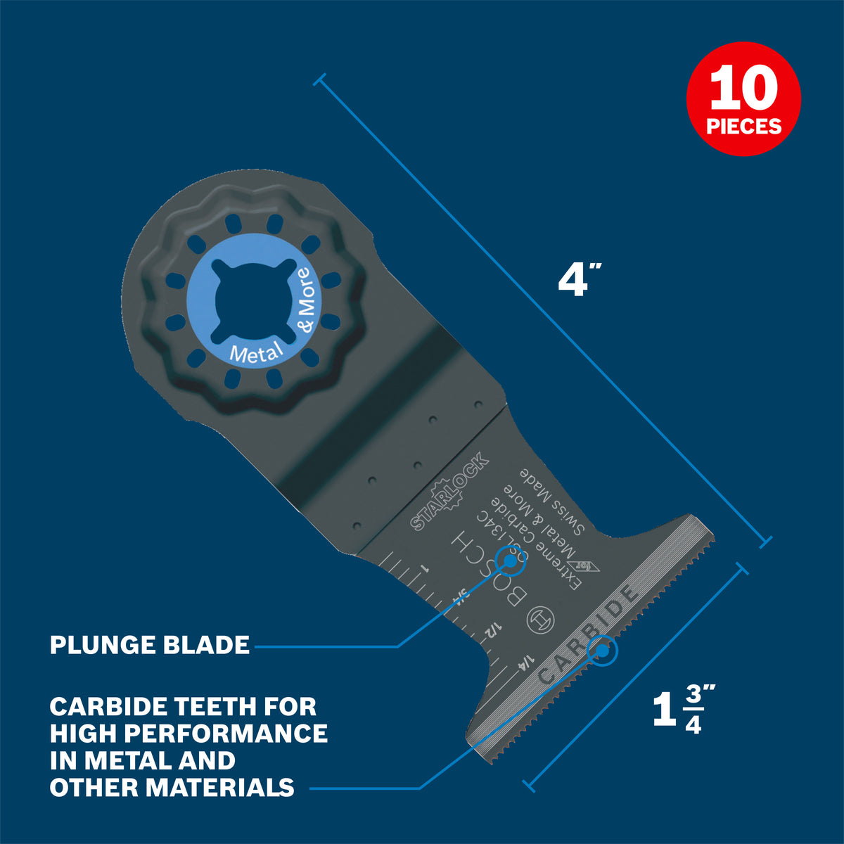 Bosch OSL134C-10 1-3/4 In. Starlock Oscillating Multi Tool Carbide Plunge Cut Blade 10 pk.