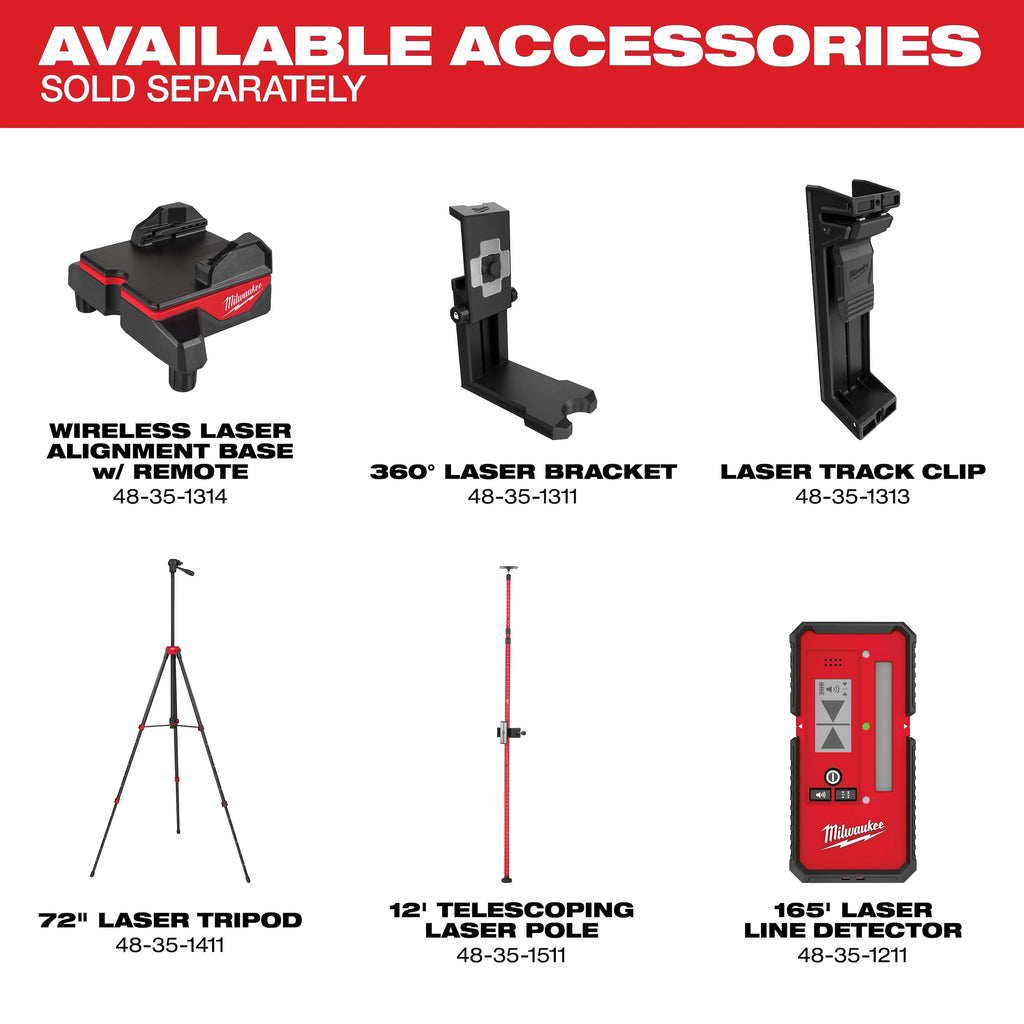 Milwaukee M12 Green 360° 3-Plane Laser with Automatic Alignment & Receiver | 3642-21