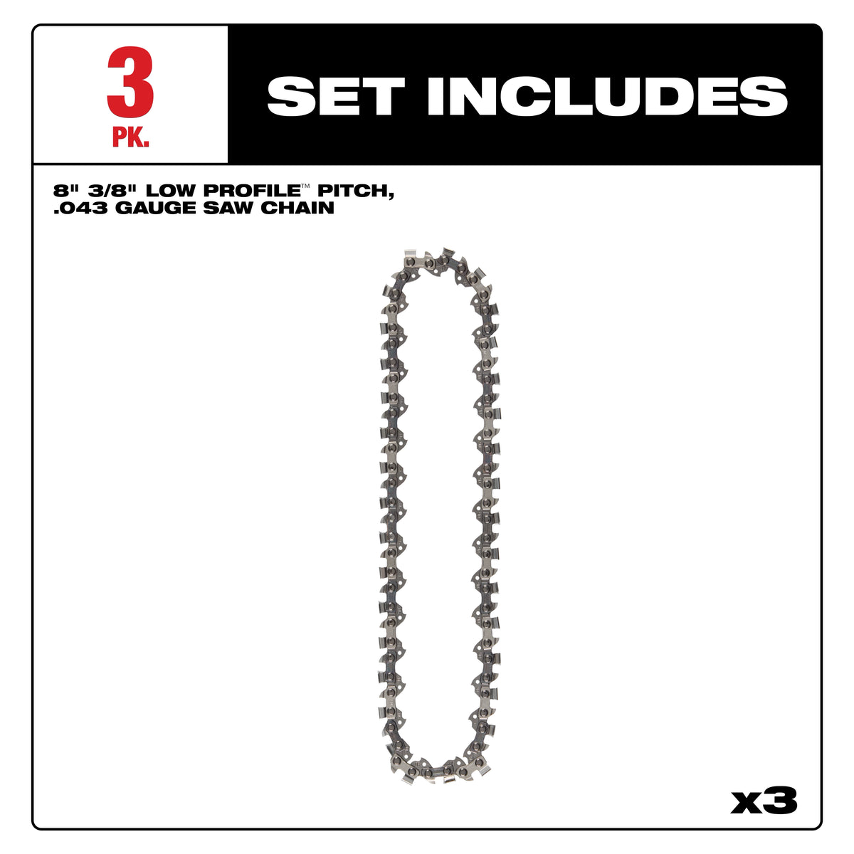 8" 3/8" LOW PROFILE™ Pitch, .043" Gauge Saw Chain (3 PK) - 49-16-2817 - image 2