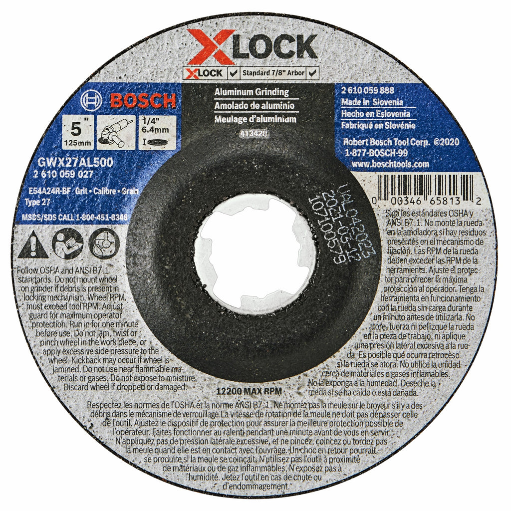 Bosch GWX27AL500 5 In. x 1/4 In. X-LOCK Arbor Type 27 24 Grit Metal Grinding Abrasive Wheel