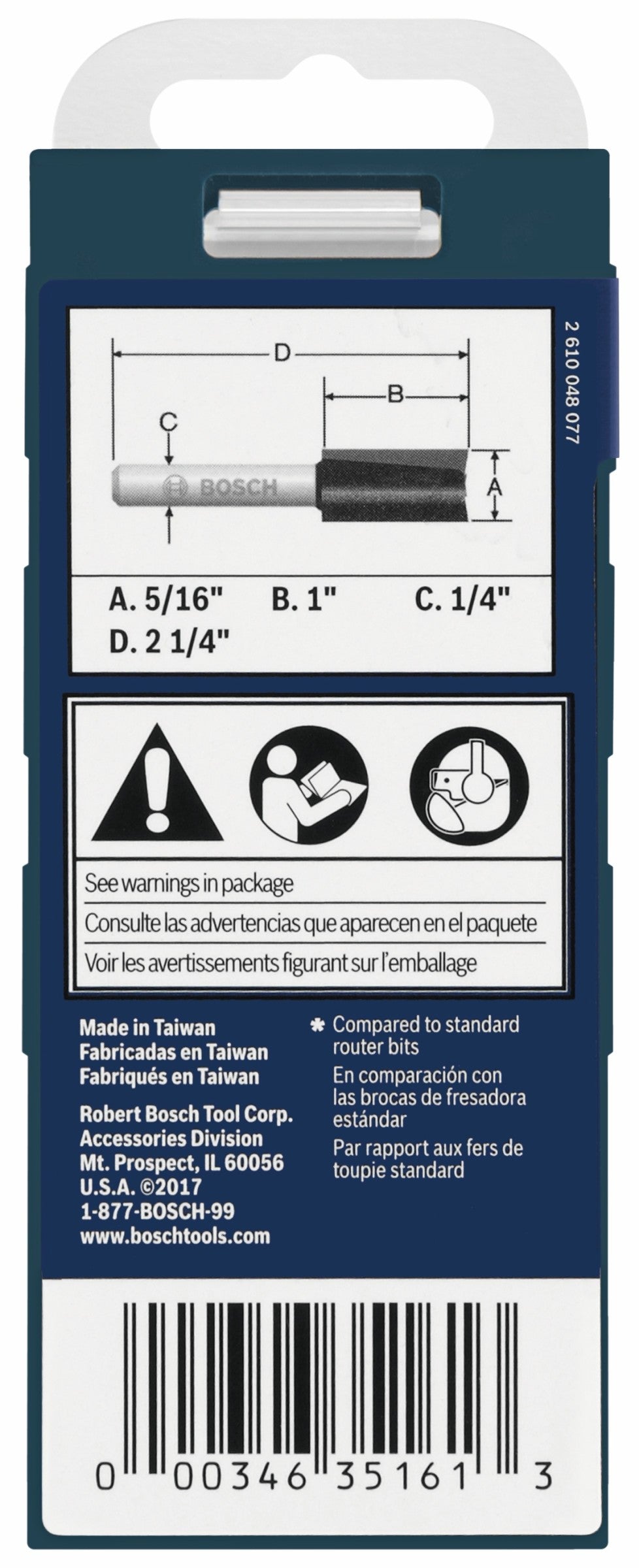 Bosch 85224MC 5/16 In. x 1 In. Carbide-Tipped Double-Flute Straight Router Bit
