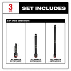 3PC SHOCKWAVE™ Impact Duty 3/8" Drive Extension Set - 49-66-6714 - image 2