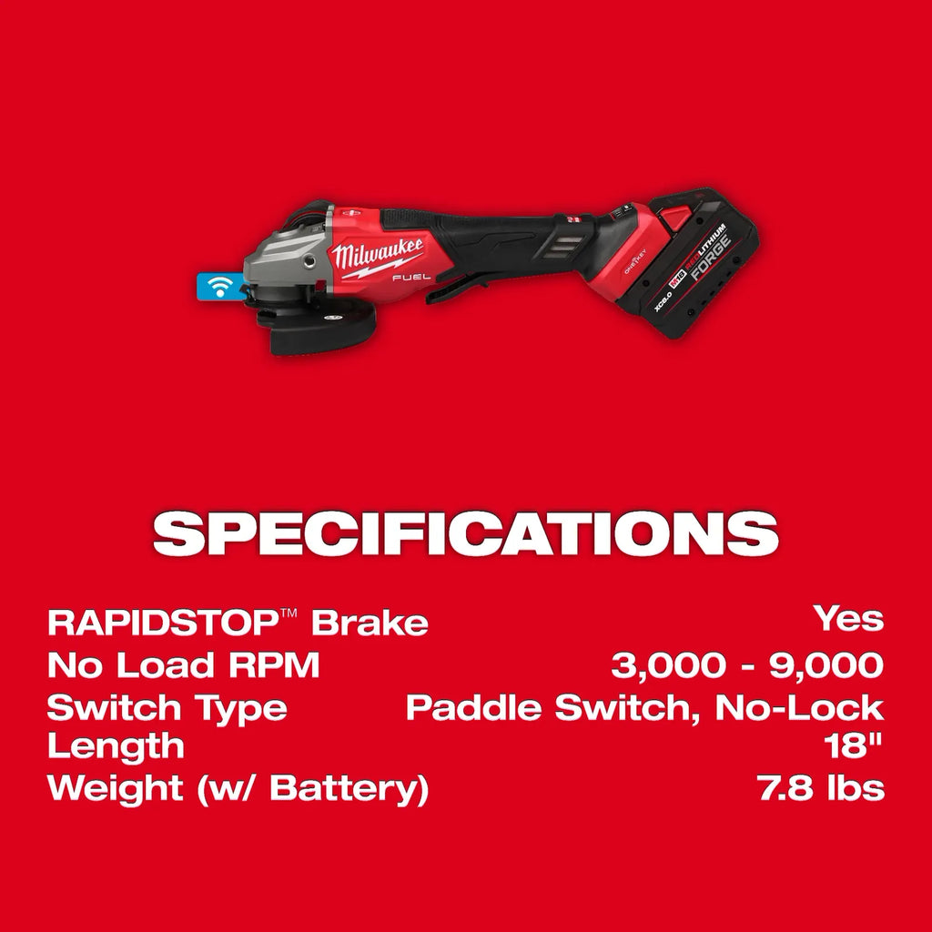Milwaukee M18 FUEL 4-1/2"-6" Variable Speed Braking Grinder, Paddle Switch with ONE-KEY – Configuration Options