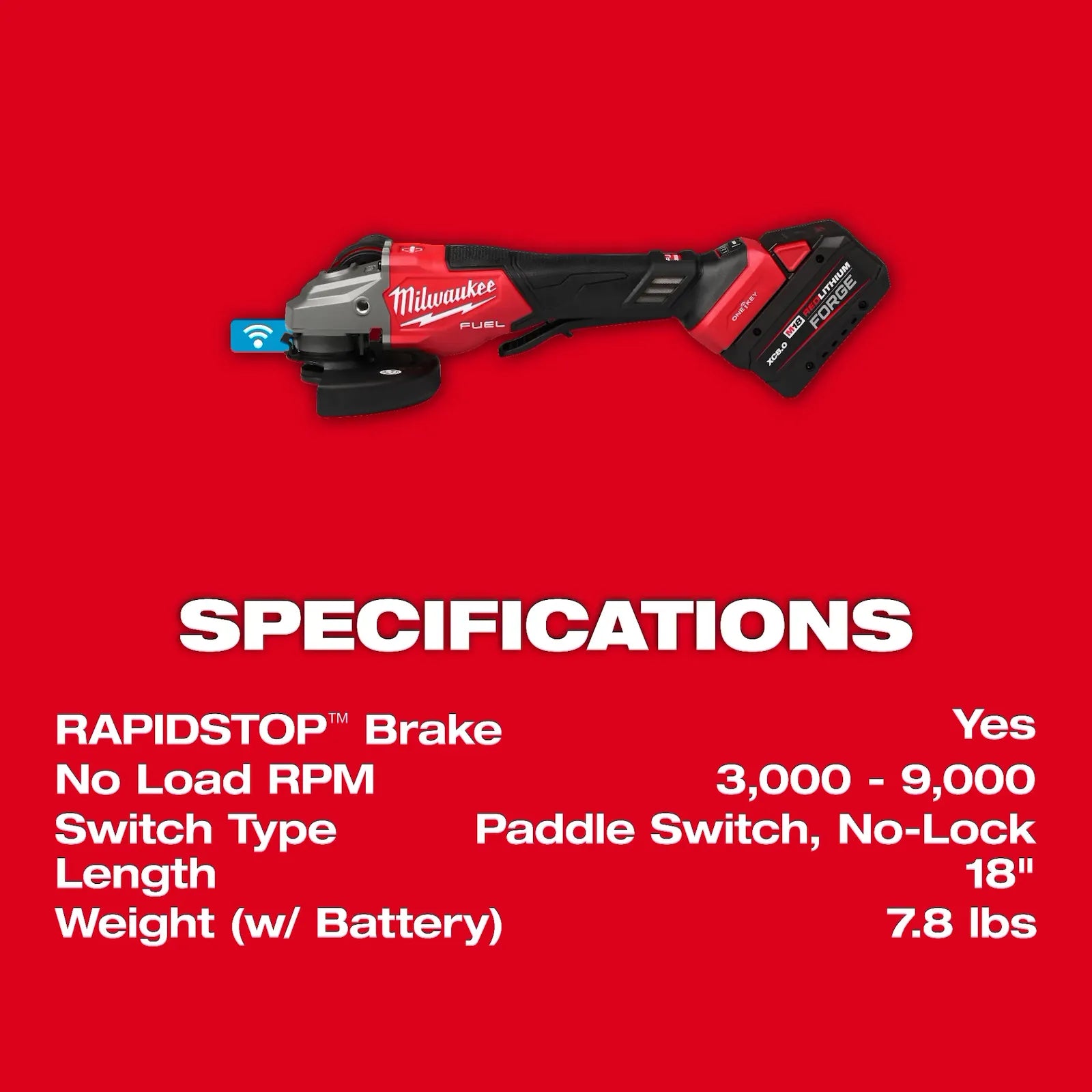 M18 FUEL™ 4-1/2"-6" Variable Speed Braking Grinder, Paddle Switch w/ ONE-KEY™