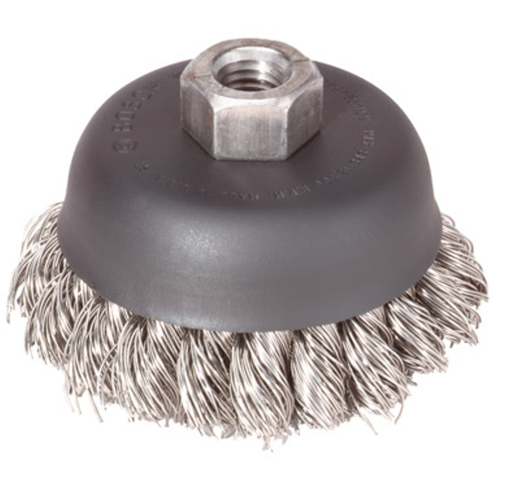 Bosch WB504 3 In. Wheel Dia. 5/8 In.-11 Arbor Stainless Steel Knotted Wire Single Row Cup Brush