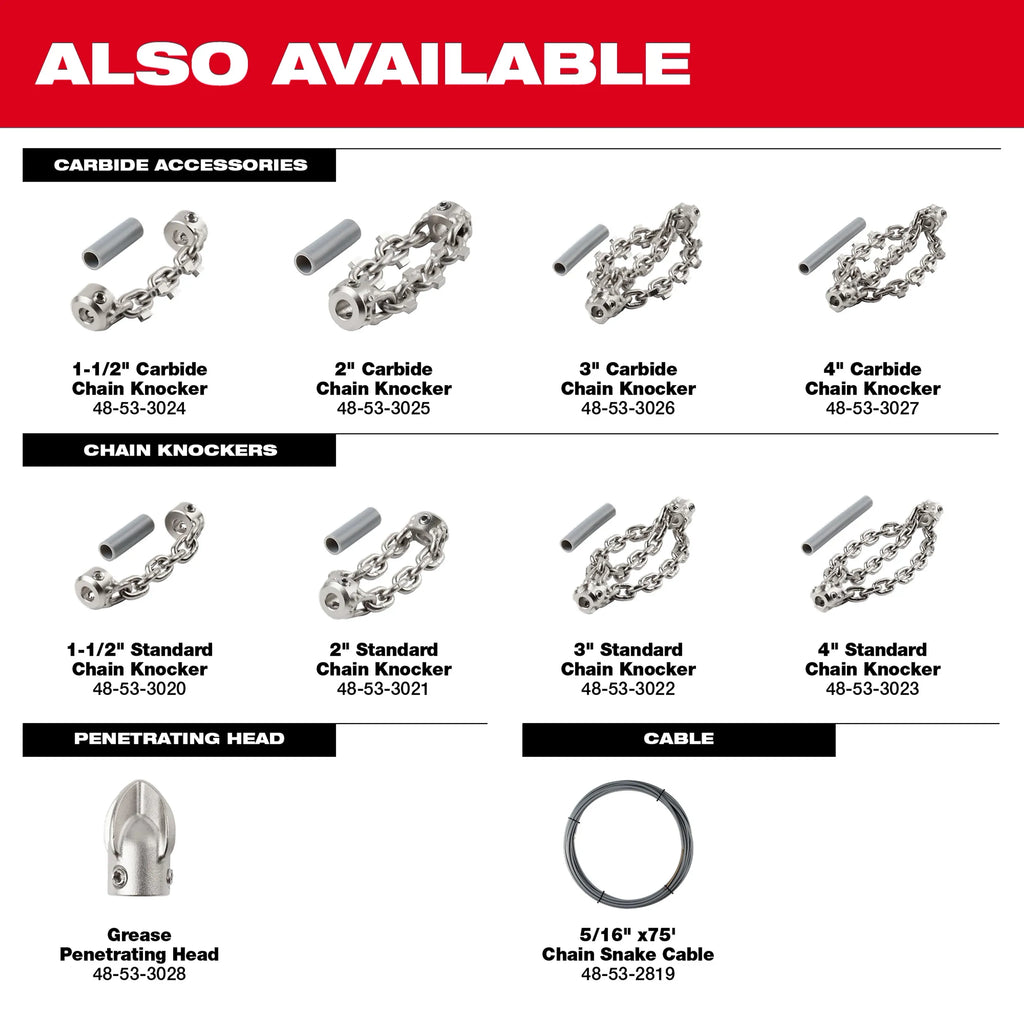 Milwaukee M18 FUEL High Speed Chain Snake for 1-1/2” – 4” Pipes | 2819-22
