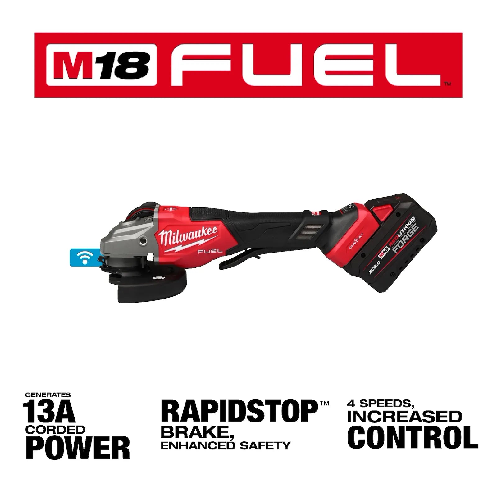 M18 FUEL™ 4-1/2"-6" Variable Speed Braking Grinder, Paddle Switch w/ ONE-KEY™