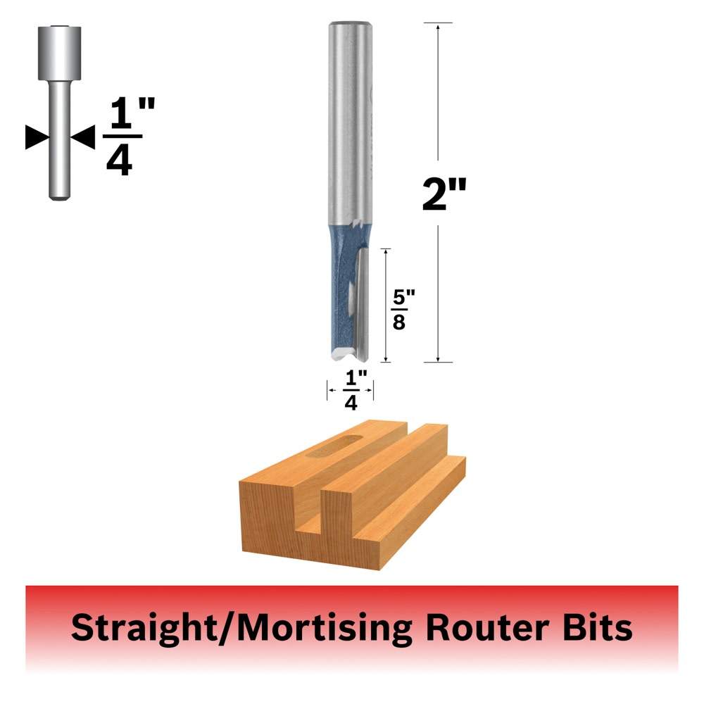 Bosch 85221M 1/4 In. x 5/8 In. Carbide Tipped 2-Flute Straight Bit