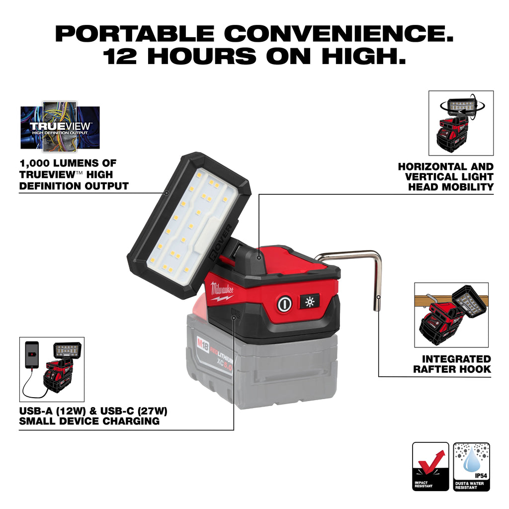 Milwaukee M18 ROVER Compact Folding Flood Light with  USB Charging | 2359-20