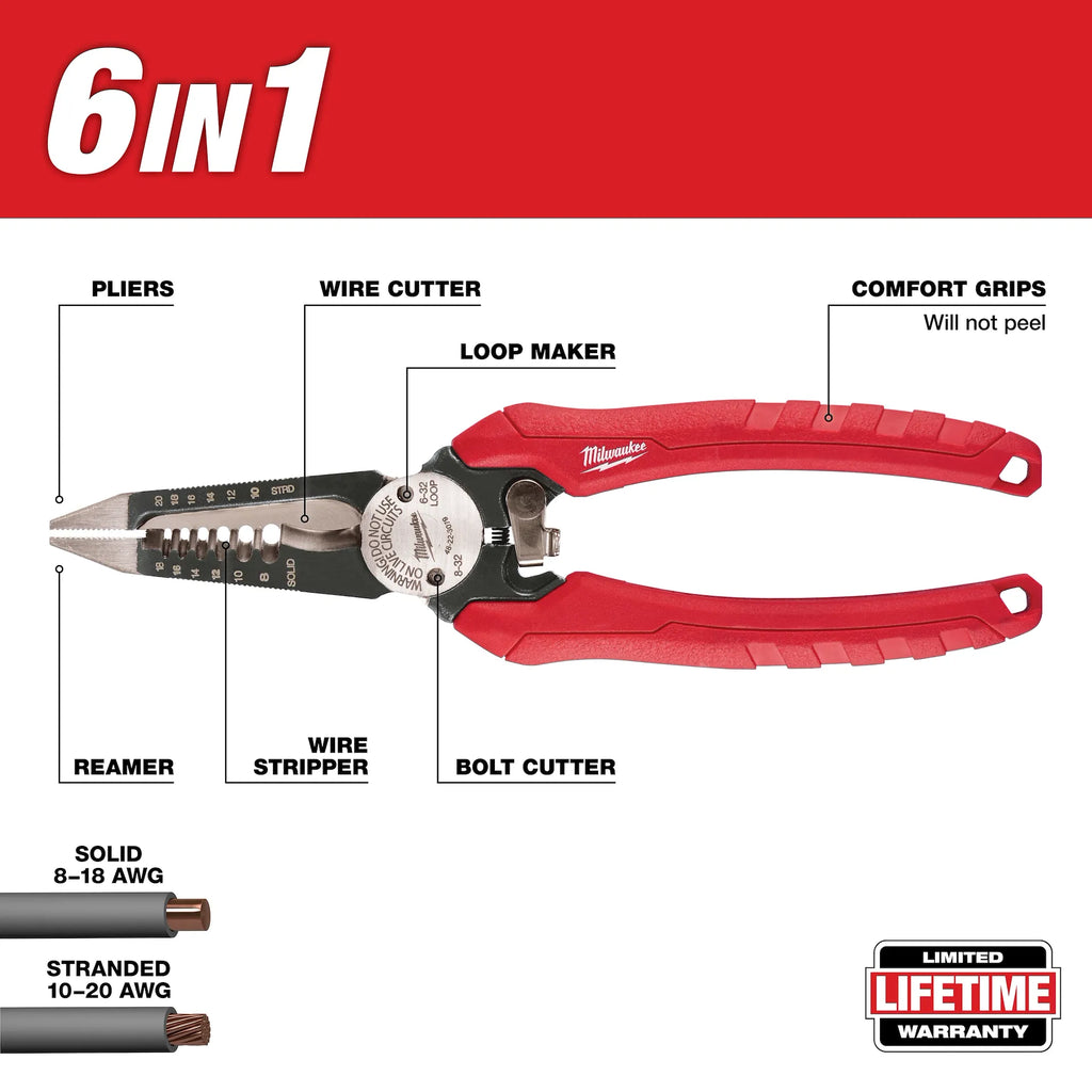 Milwaukee Comfort Grip 6in1 Pliers | 48-22-3079