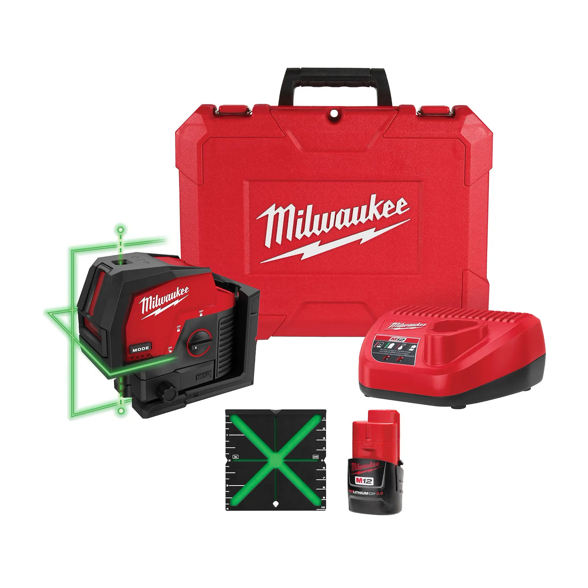 Milwaukee M12 Green Cross Line & Plumb Points Laser Kit | 3622-21