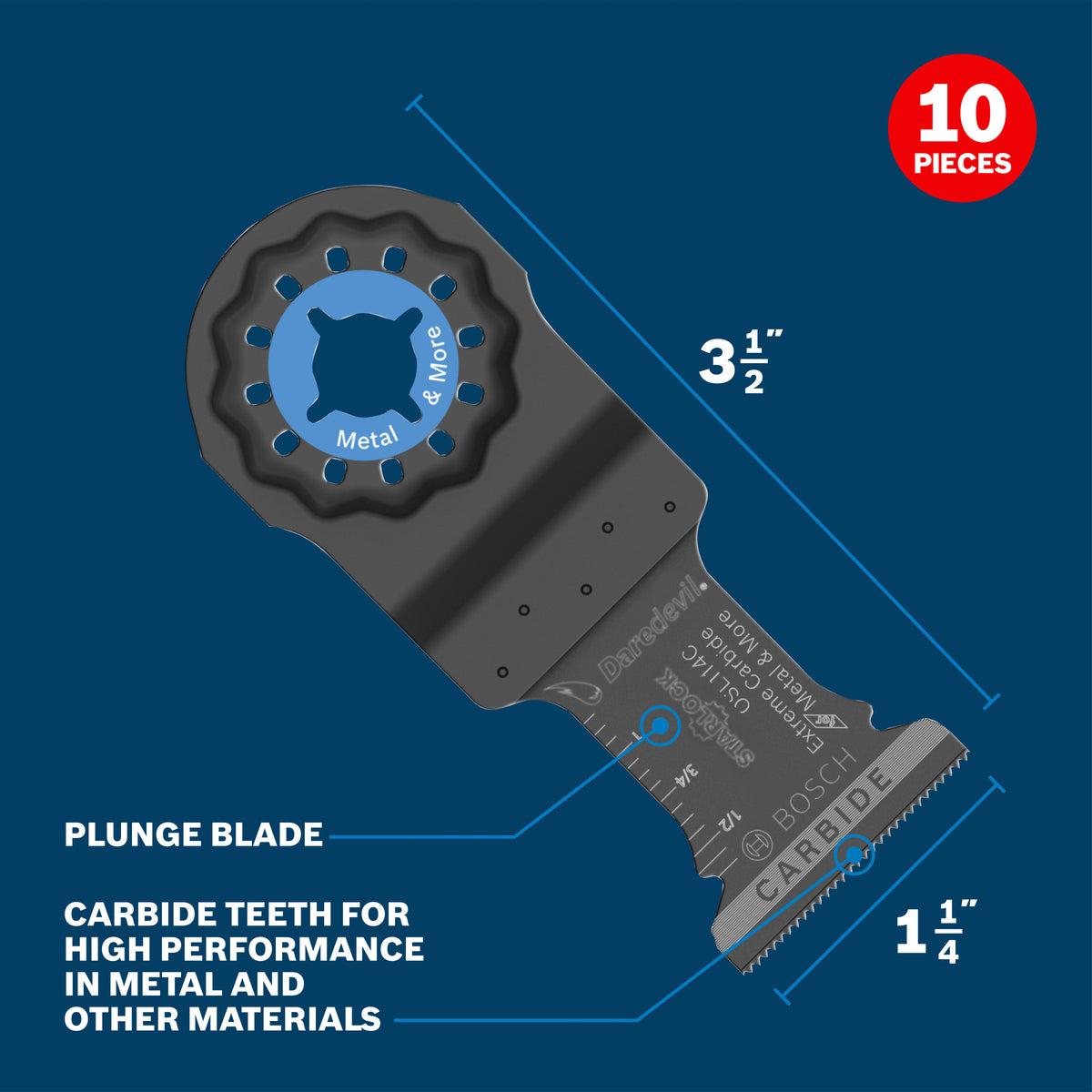 Bosch OSL114C-10 1-1/4 In. Starlock Oscillating Multi Tool Carbide Plunge Cut Blade 10 Pk.