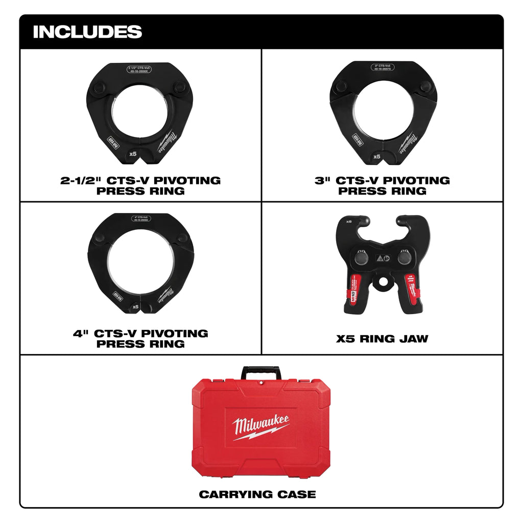 Milwaukee 2-1/2" - 4" CTS-V Pivoting Press Ring Kit for M18 FORCE LOGIC Press Tools | 49-16-2690X