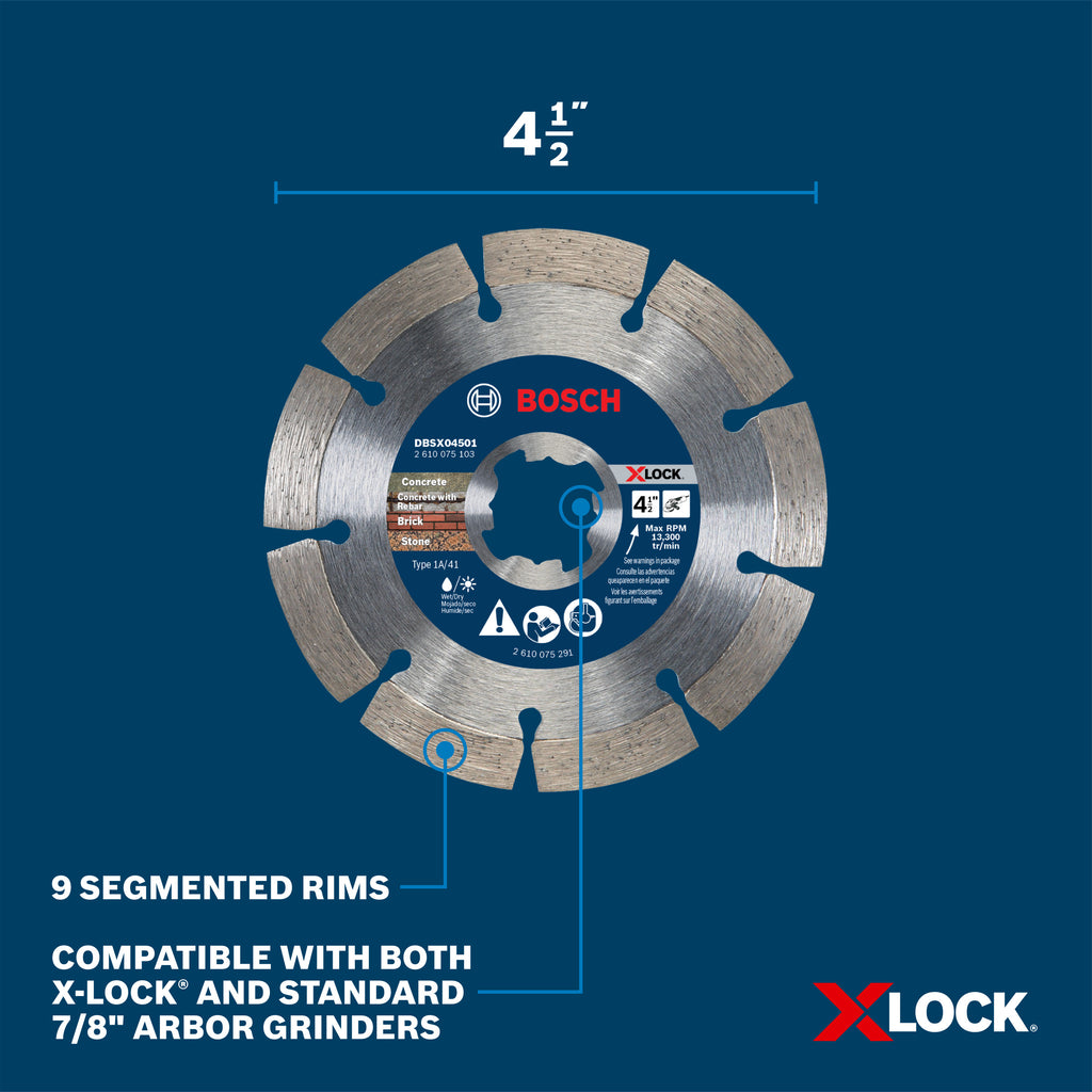Bosch DBSX04501 4-1/2 In. X-LOCK Segmented Rim Blade for Rough Cuts