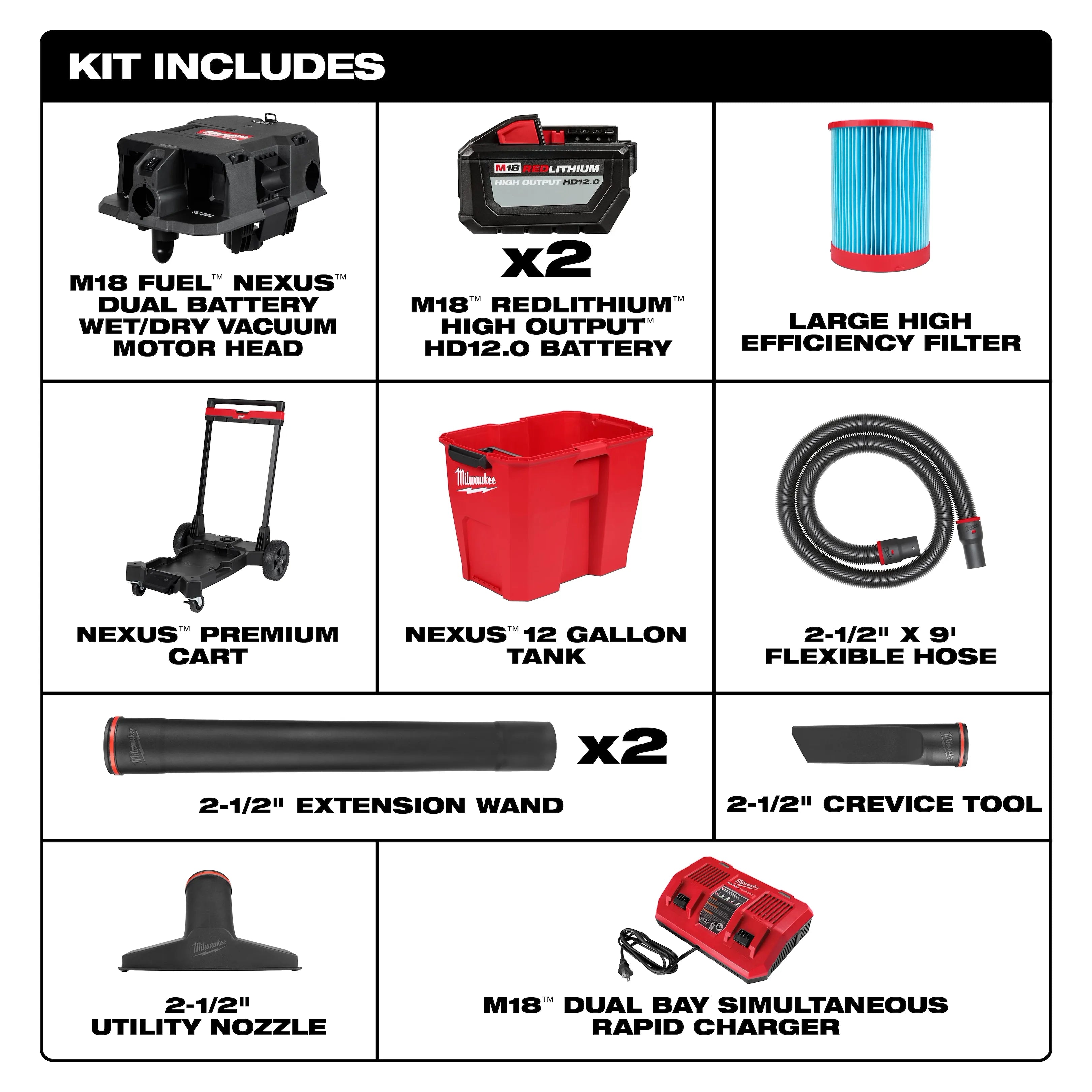 M18 FUEL™ NEXUS™ 12 Gallon Dual Battery Wet/Dry Vacuum Kit