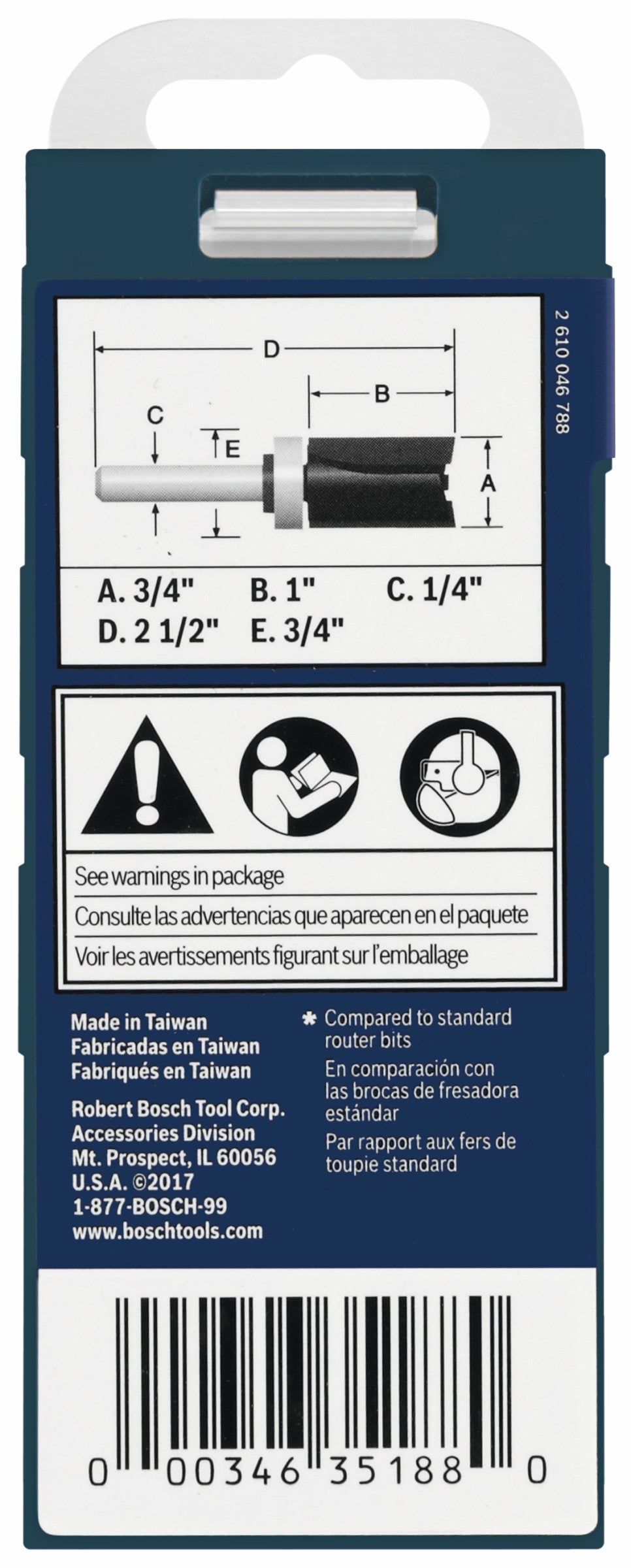 Bosch 85682MC 3/4 In. x 1 In. Carbide-Tipped Double-Flute Top-Bearing Straight Trim Router Bit