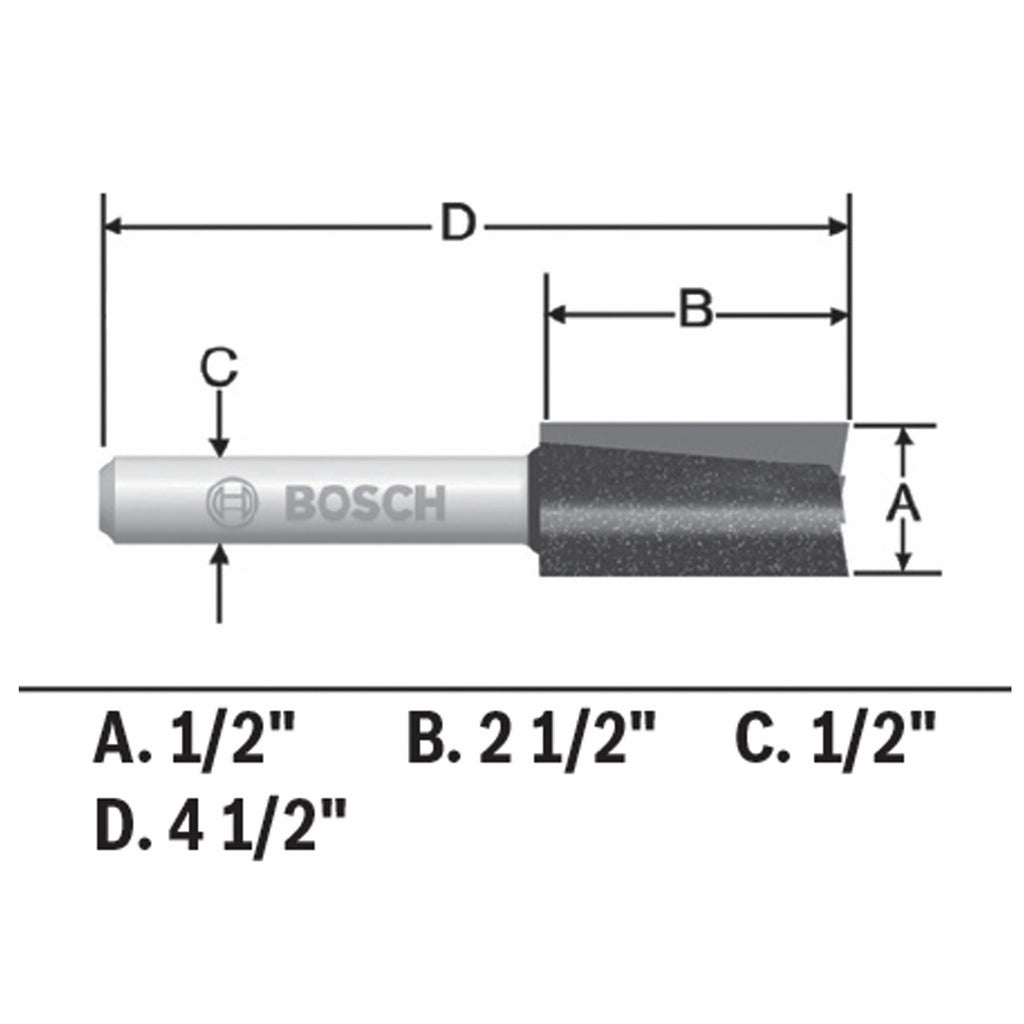 Bosch 85252MC 1/2 In. x 2-1/2 In. Carbide-Tipped Double-Flute Straight Router Bit