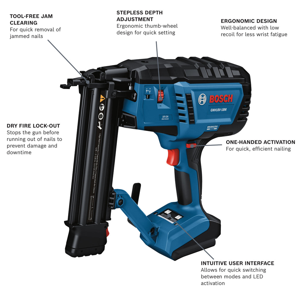 Bosch GNH18V-18MN 18V Brushless 18-Gauge Brad Nailer (Tool Only)