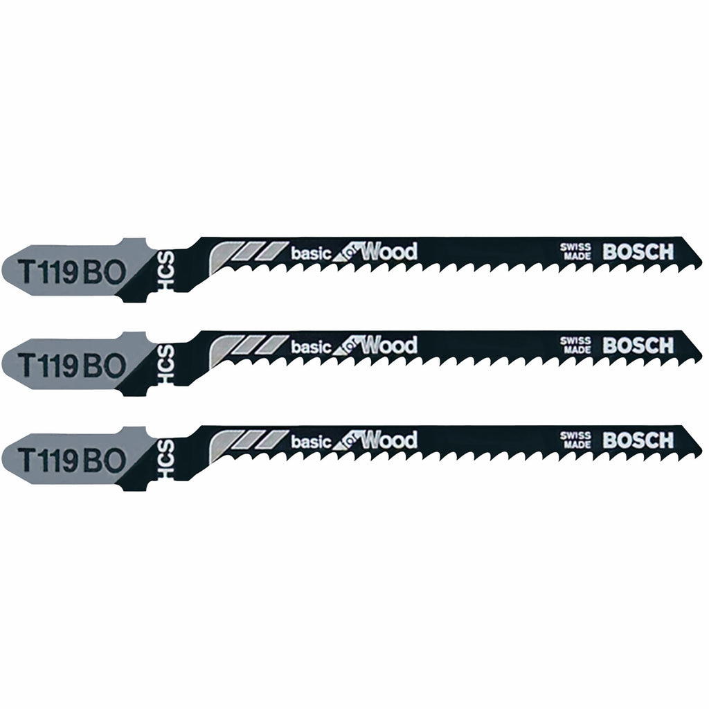 Bosch T119BO3 3 pc. 3-1/4 In. 12 TPI Basic Wood Cutting T-Shank Jig Saw Blades