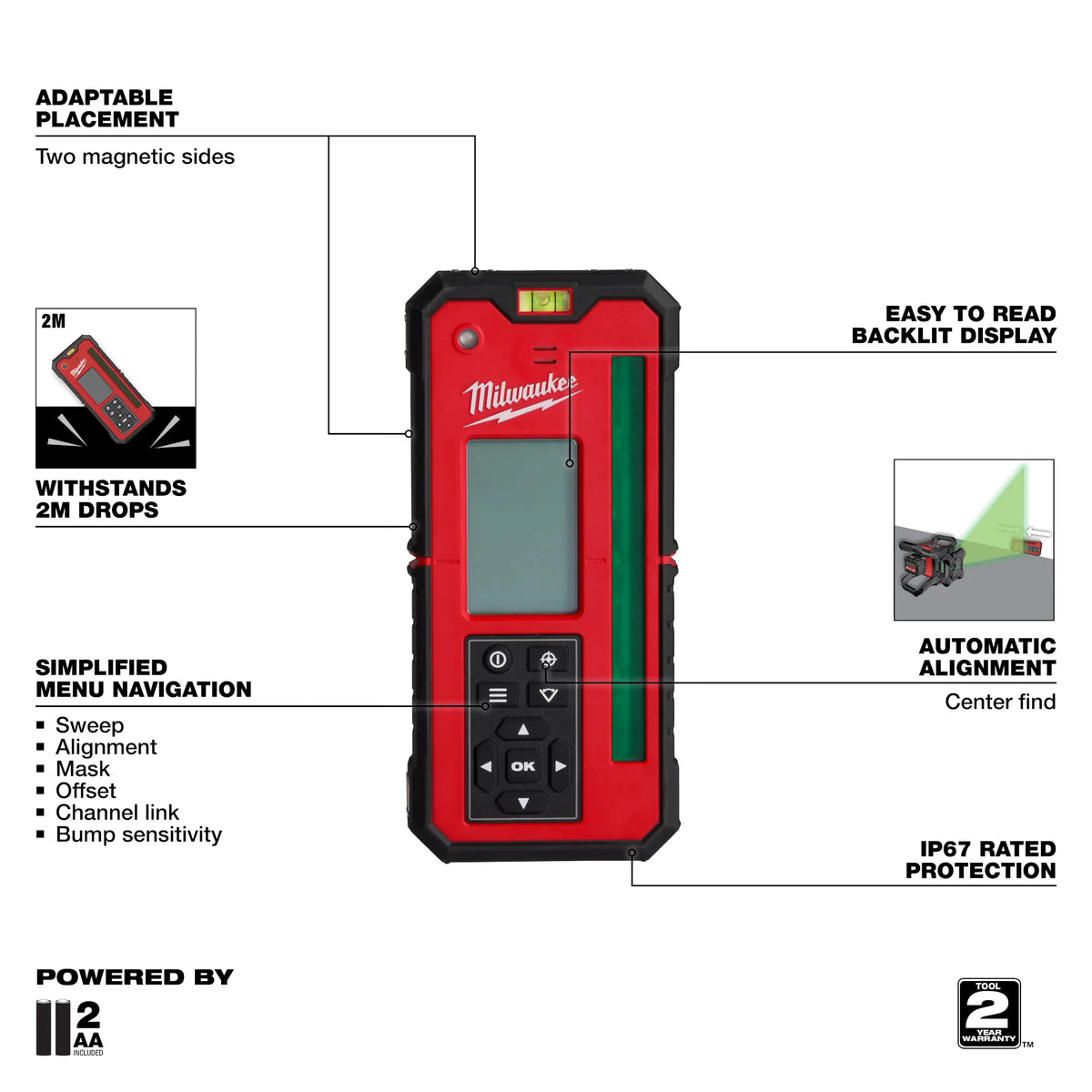 Milwaukee M18 Green Interior Rotary Laser Level Kit with  Remote/Receiver & Wall Mount Bracket | 3702-21