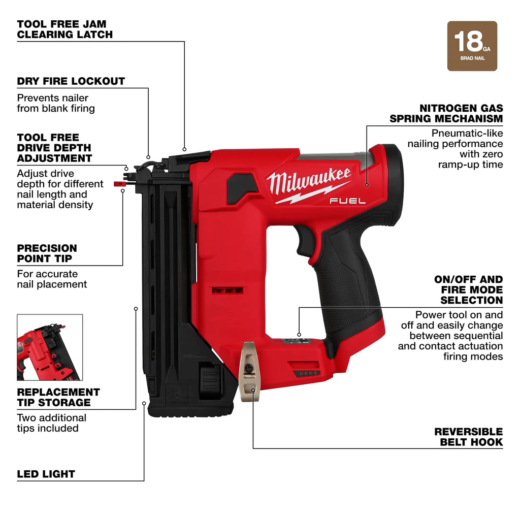 Milwaukee M12 FUEL 18 Gauge Compact Brad Nailer | 2541-20