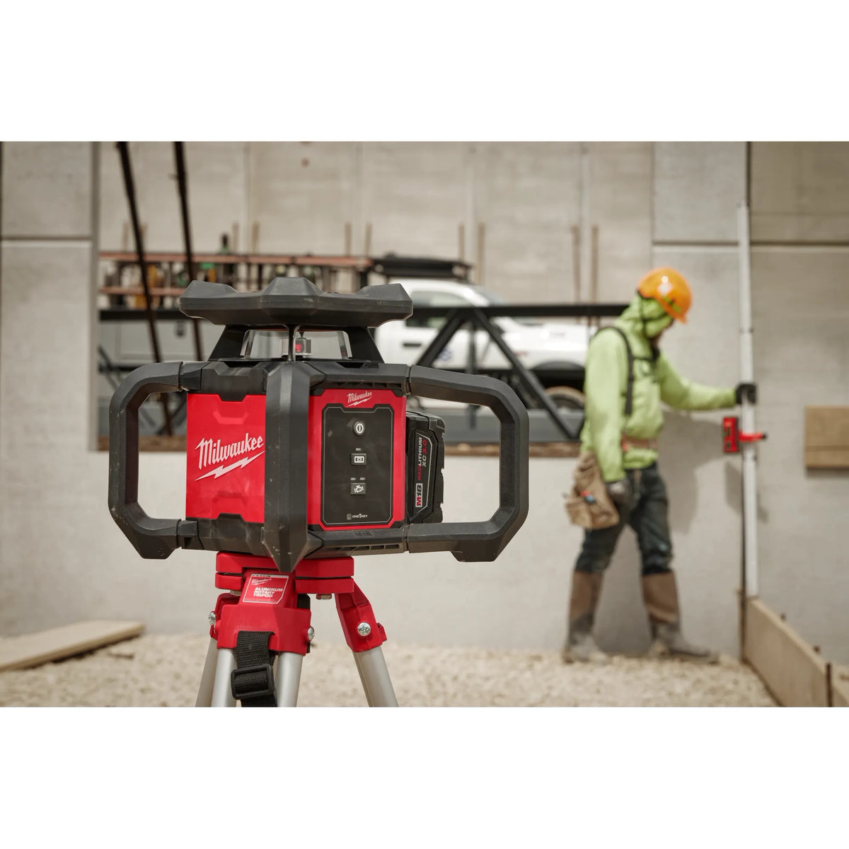 Milwaukee M18 Red Exterior Rotary Laser Level Kit with  Receiver, Tripod, & Grade Rod | 3701-21T