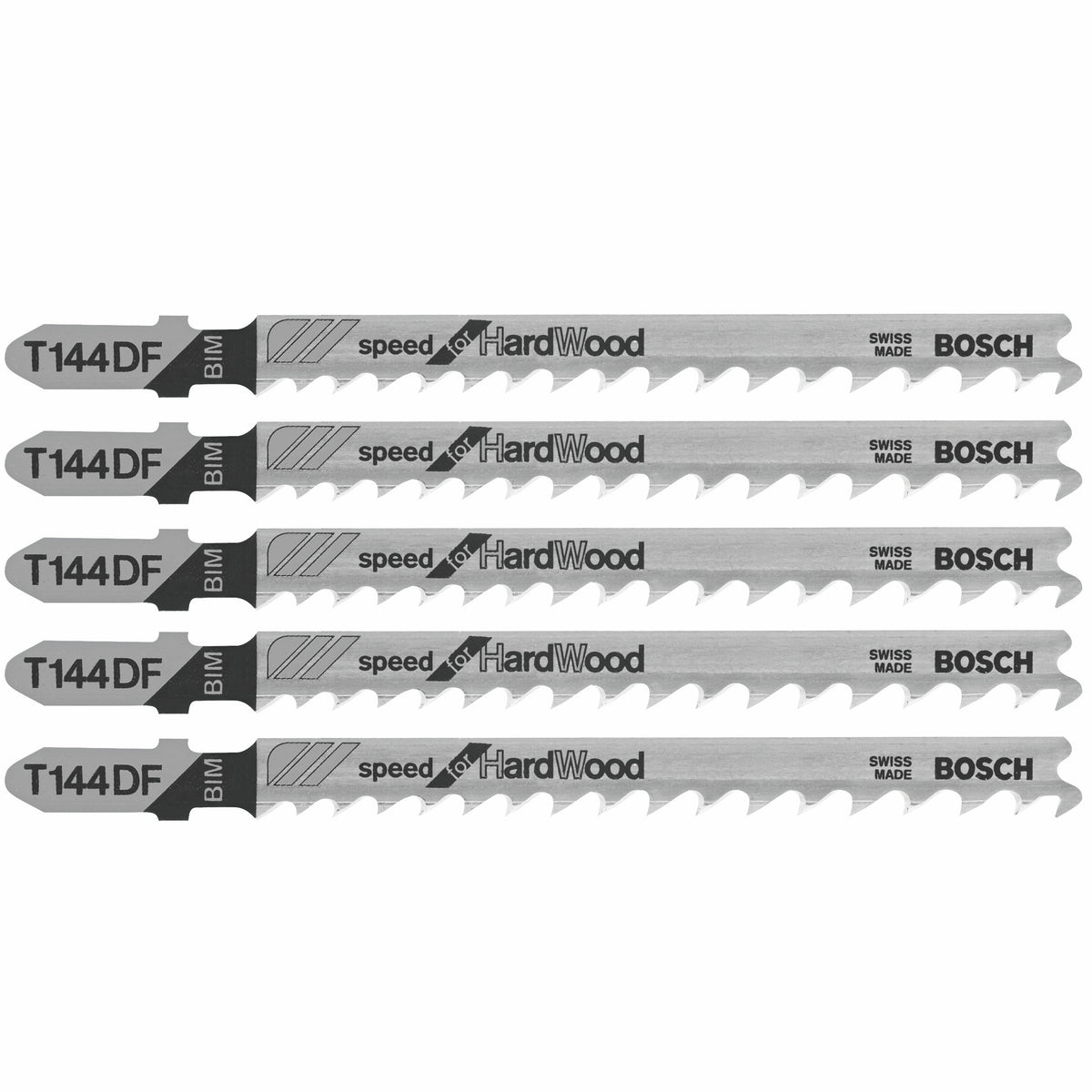Bosch T144DF 5 pc. 4 In. 6 TPI Speed for Hardwood T-Shank Jig Saw Blades