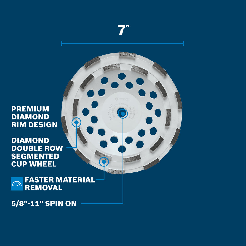 Bosch DCDR0701 7 In. Double Row Hubbed Diamond Cup Wheel